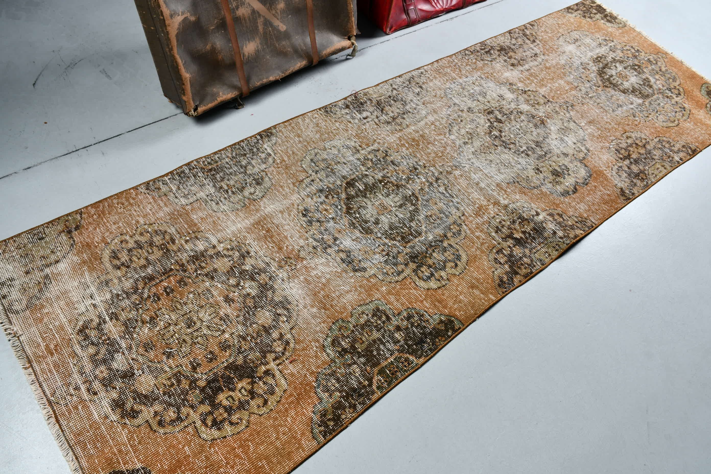 Oriental Rug, Brown Cool Rug, Corridor Rugs, Vintage Rug, Hallway Rug, Abstract Rugs, Turkish Rugs, 2.9x8.7 ft Runner Rug, Home Decor Rug