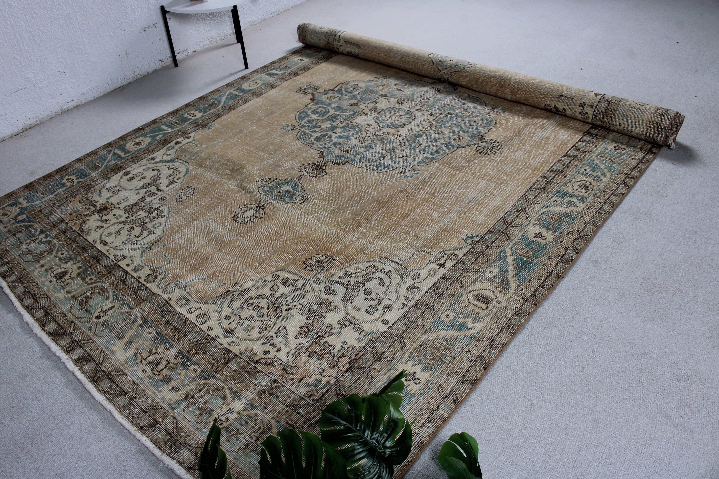 Vintage Halılar, Turuncu Mutfak Halıları, 7x10.8 ft Büyük Boy Halı, Salon Halısı, Salon Halısı, Anadolu Halısı, Boho Halıları, Türk Halısı