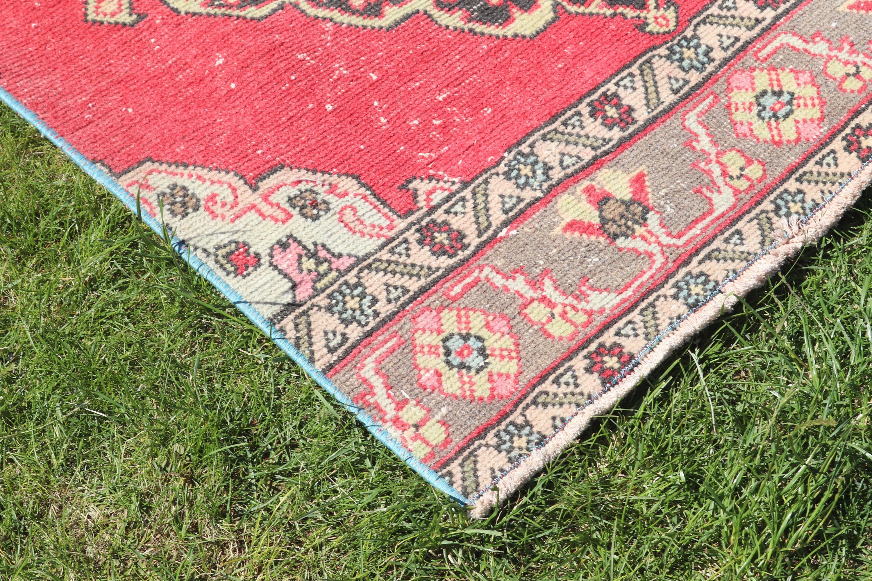 Long Runner Rugs, Wool Rugs, Turkish Rug, Vintage Rug, Red Geometric Rugs, 2.9x12.8 ft Runner Rugs, Vintage Runner Rugs, Oriental Rug