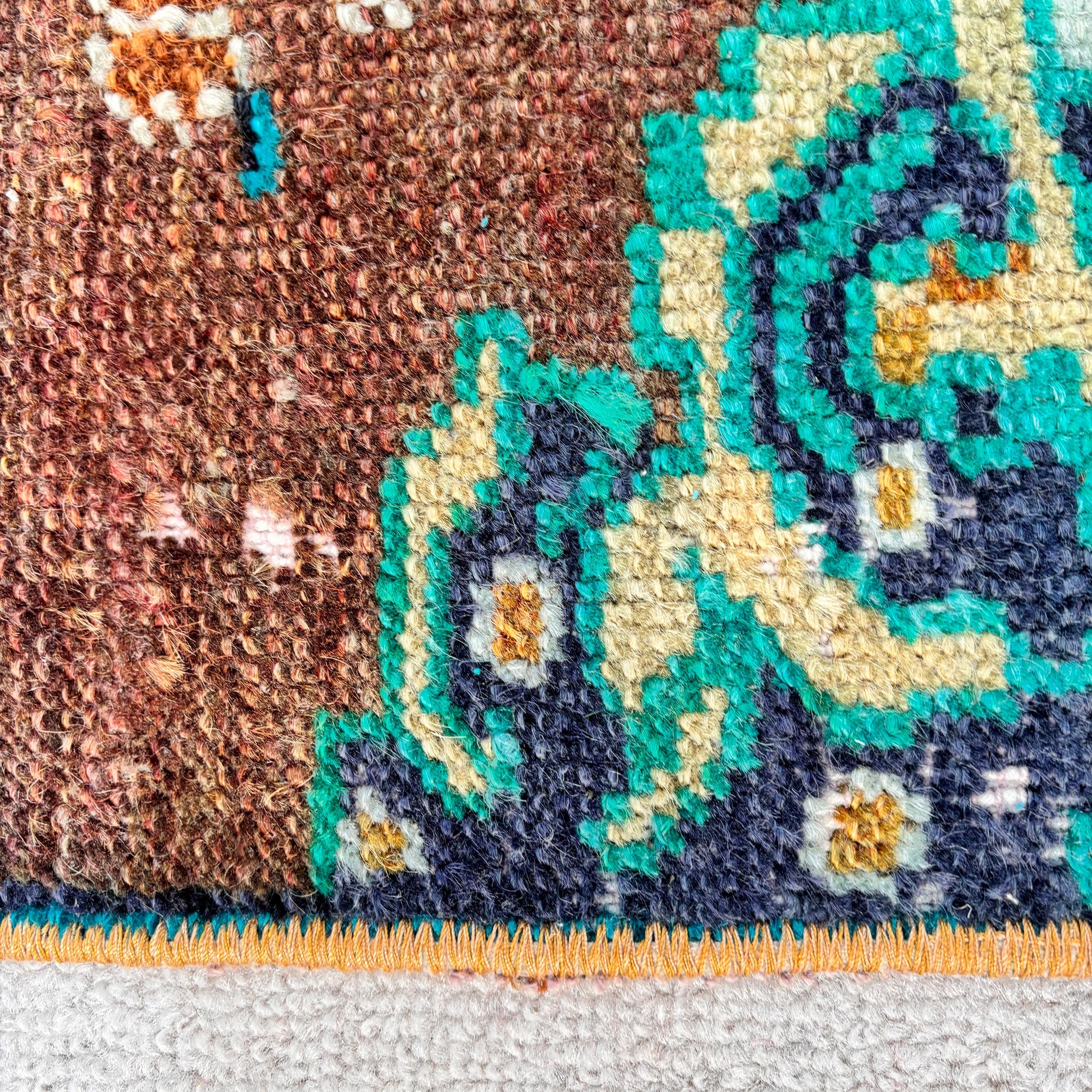 Yer Halısı, Antika Halı, Mavi 1.1x3.2 ft Küçük Halı, Küçük Boho Halı, Türk Halısı, Vintage Halı, Küçük Vintage Halı