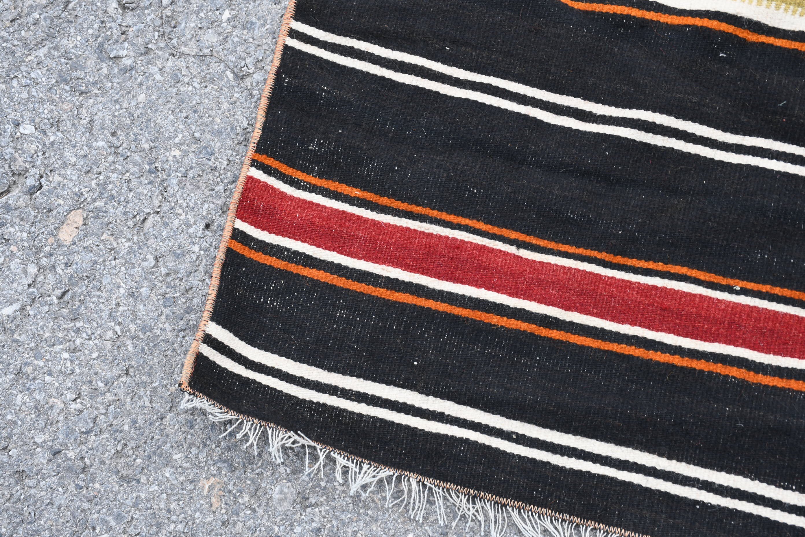 Home Decor Rug, Nursery Rugs, 2.2x4.2 ft Small Rug, Entry Rug, Black Moroccan Rug, Retro Rug, Vintage Rugs, Turkish Rug, Bedroom Rug, Kilim