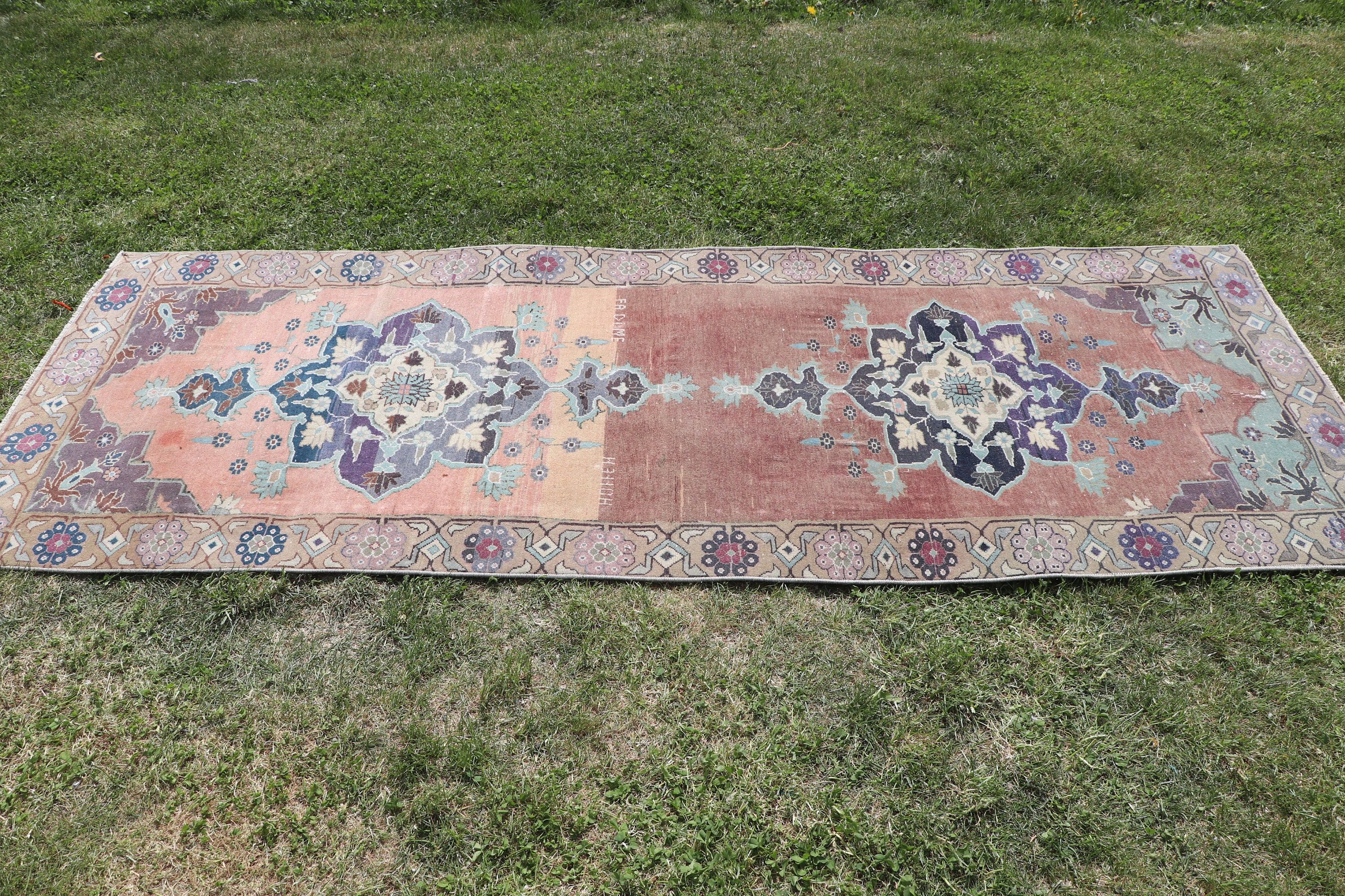 Vintage Halı, Vintage Yolluk Halısı, Oushak Halısı, Kahverengi Oushak Halısı, 2.8x7.5 ft Runner Halısı, Türk Halıları, Yün Halıları, Uzun Yolluk Halıları, Yer Halısı