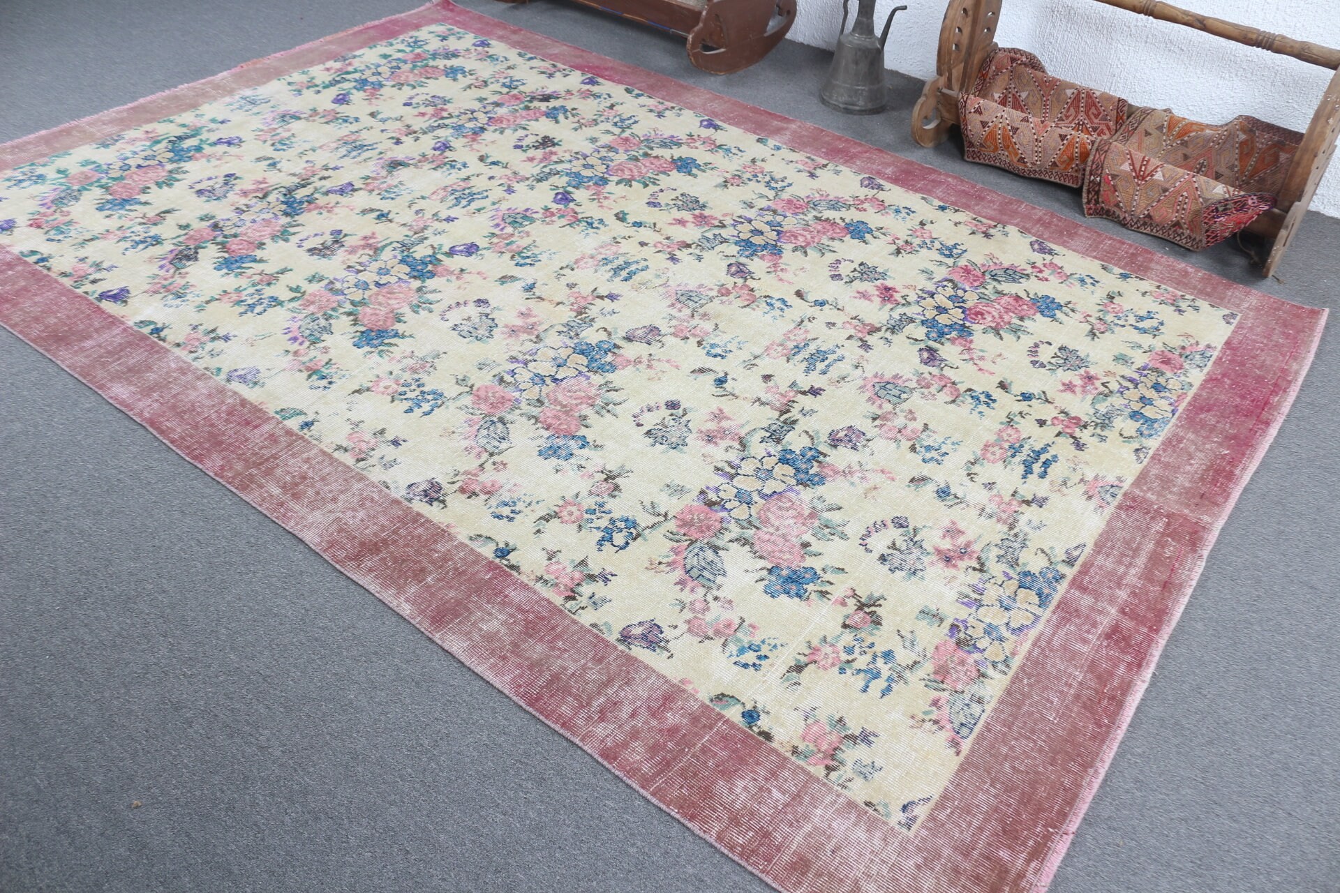 Turkish Rug, Home Decor Rug, Living Room Rug, Bedroom Rugs, Salon Rug, Beige  6.6x9.8 ft Large Rug, Vintage Rugs, Bright Rug