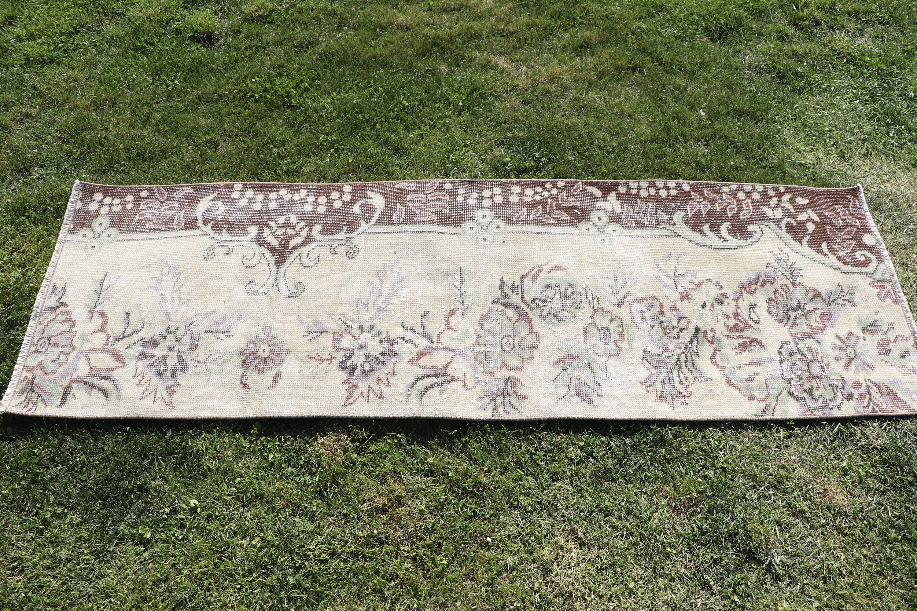 Oryantal Halı, Türk Halısı, Vintage Halı, Uzun Yolluk Halıları, Yolluk Halıları, Bej 1.9x5.7 ft Yolluk Halısı, Düz Dokuma Halı