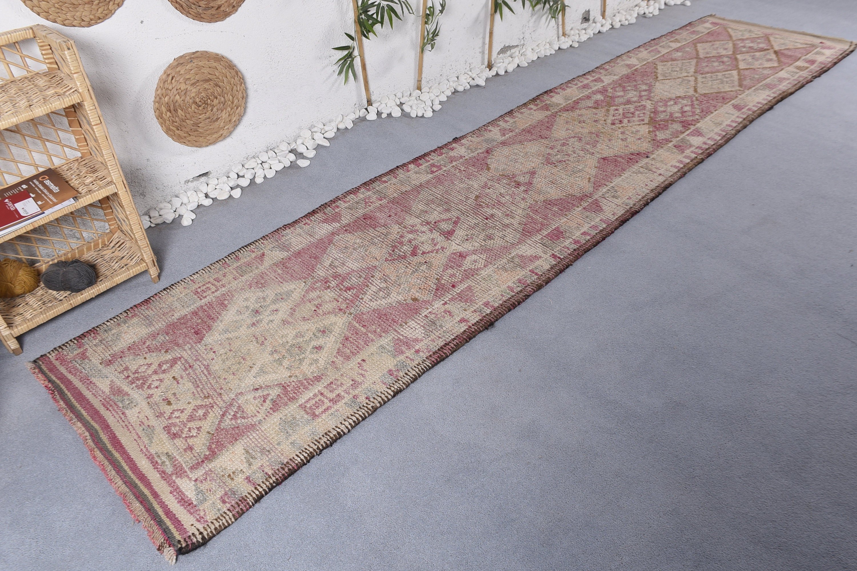 Yatak Odası Halıları, Türk Halısı, Pembe 3x13,5 ft Runner Halısı, Tribal Halısı, Vintage Halısı, Runner Halıları, Ev Dekorasyonu Halısı, Koridor Halısı