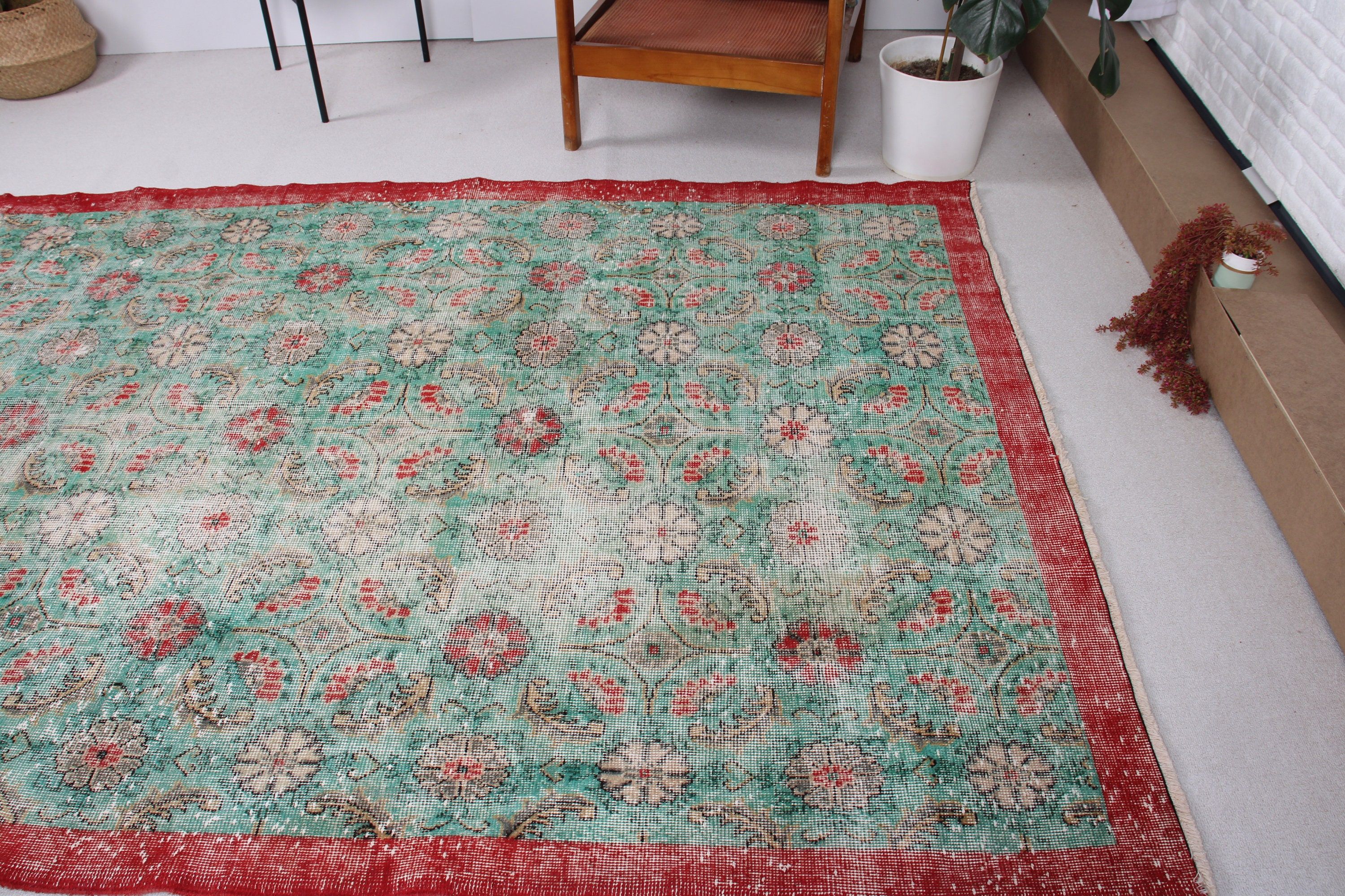 Yer Halıları, Yeşil Antika Halılar, Vintage Halılar, Büyük Boho Halılar, Türk Halısı, Geometrik Halı, Salon Halısı, Antika Halı, 5.7x8.9 ft Büyük Halı