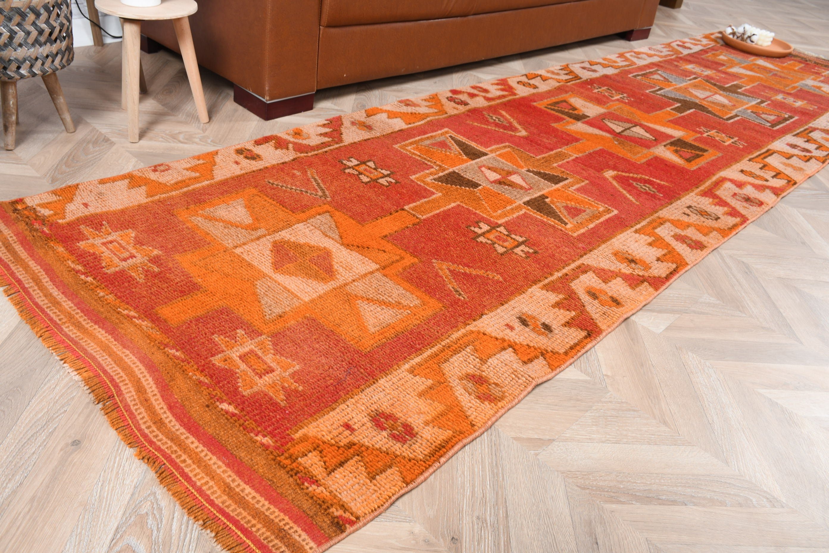 3x10.8 ft Runner Rugs, Kitchen Rug, Home Decor Rugs, Cute Rug, Moroccan Rugs, Vintage Rug, Stair Rug, Orange Home Decor Rug, Turkish Rug