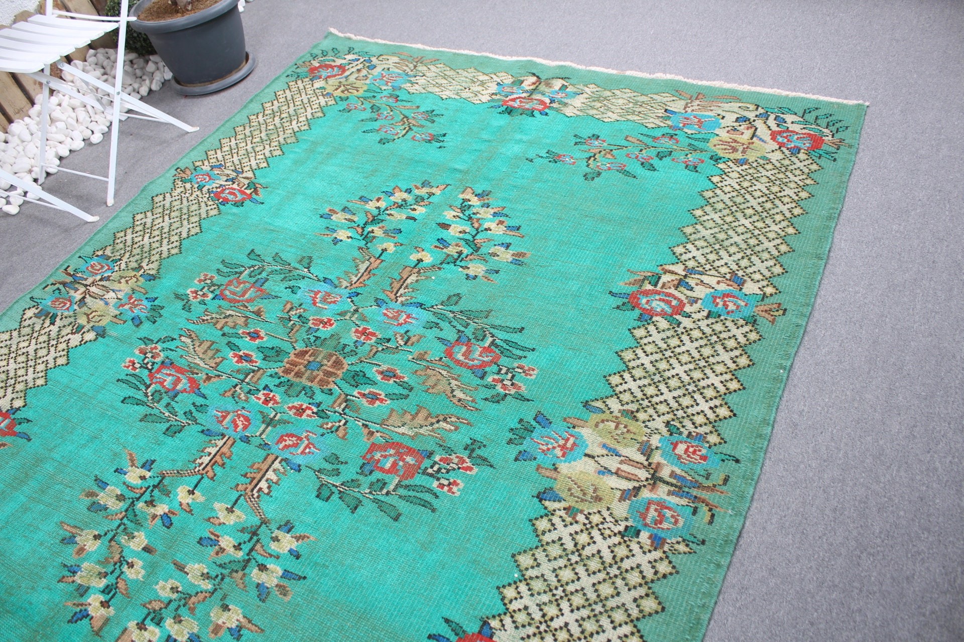 Turkish Rugs, Oushak Rugs, Bedroom Rug, Authentic Rugs, Salon Rugs, Green  6.3x9.4 ft Large Rugs, Vintage Rugs