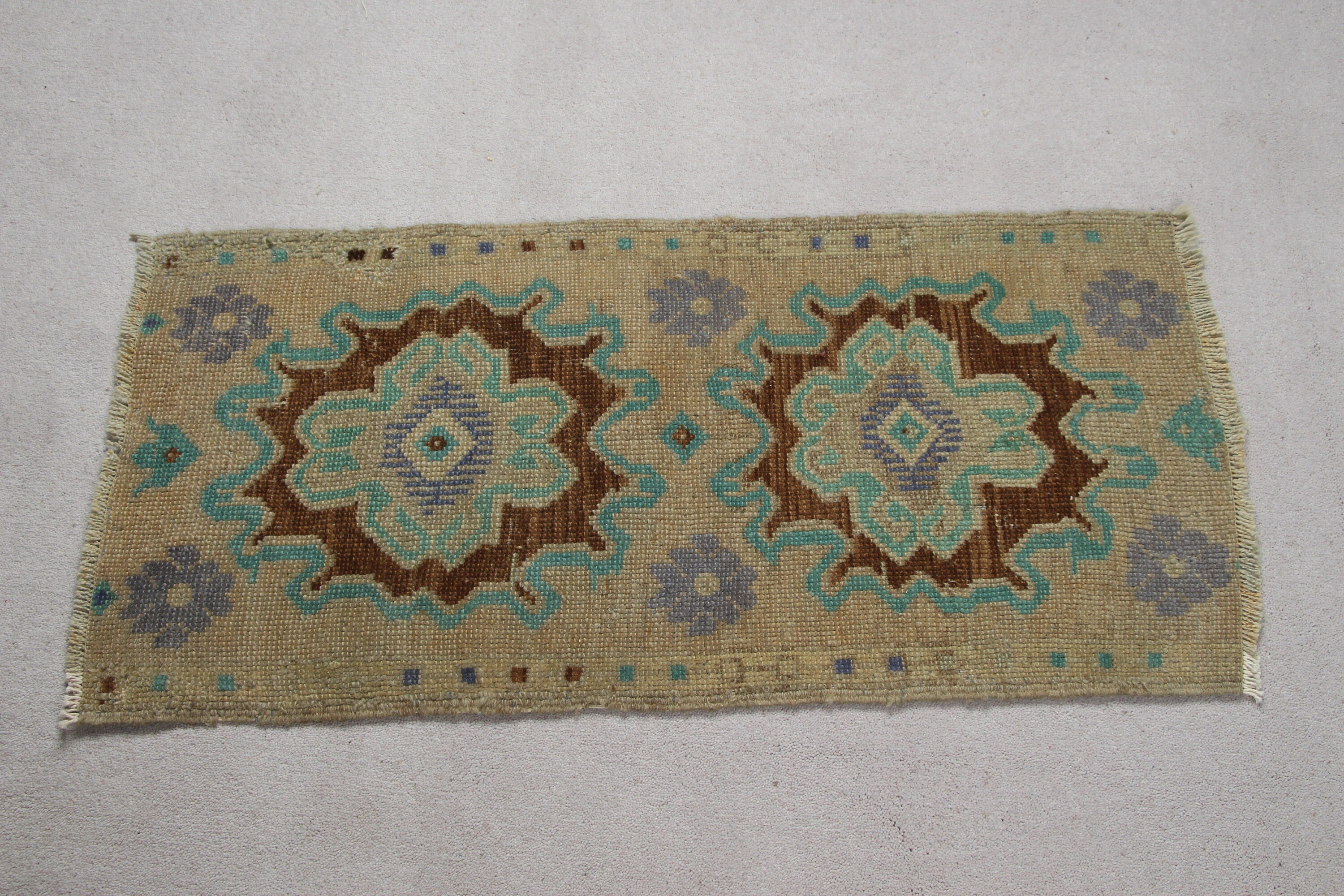 Ev Dekorasyonu Halısı, Kahverengi Havalı Halılar, Özel Halı, Duvara Asılı Halı, Vintage Halılar, Türk Halıları, 1.4x2.8 ft Küçük Halı, Oushak Halıları, Mutfak Halıları