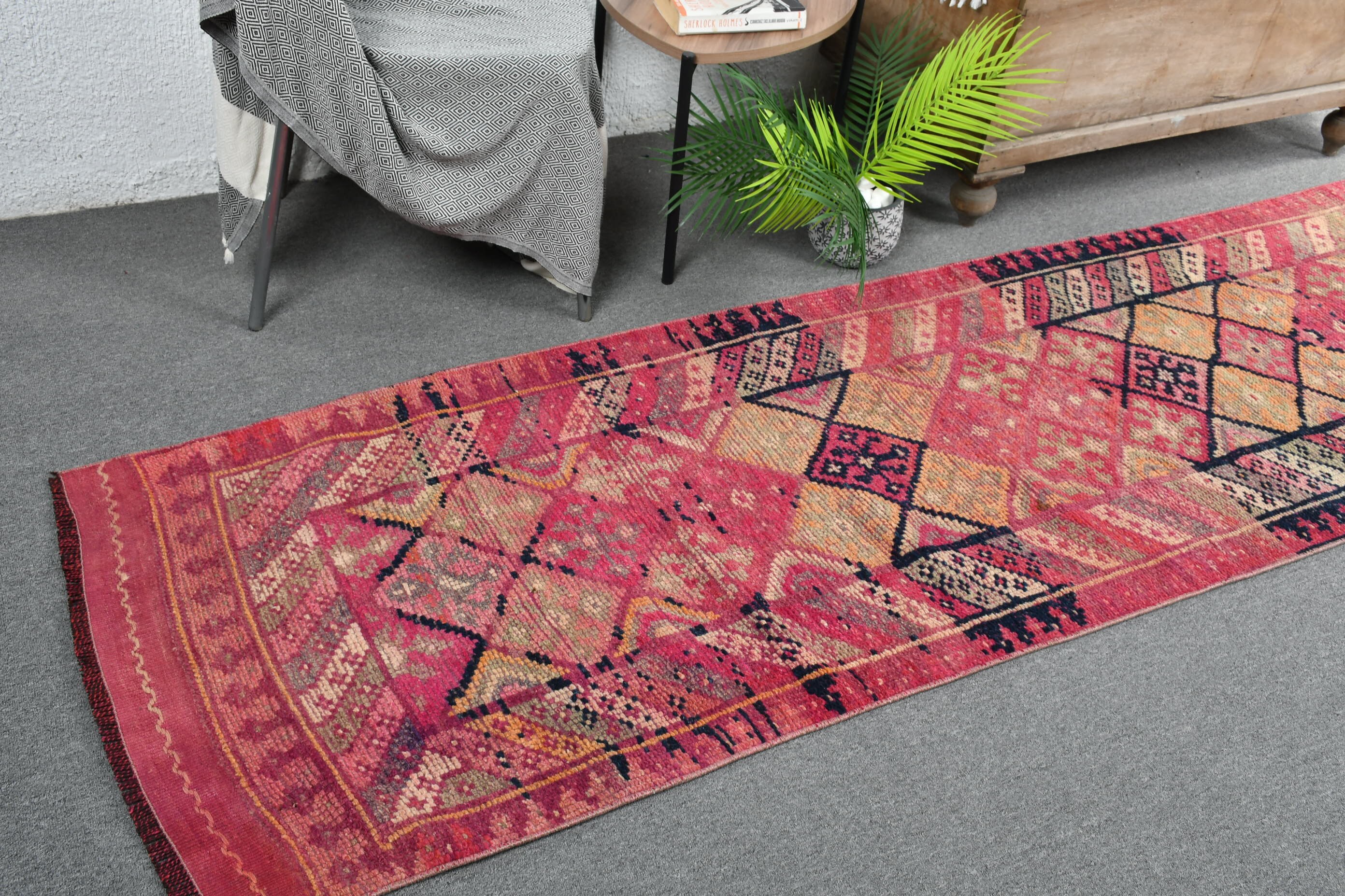 Pink Moroccan Rugs, Vintage Rug, 2.5x12.5 ft Runner Rug, Stair Rug, Cool Rug, Corridor Rug, Turkish Rug, Rugs for Stair