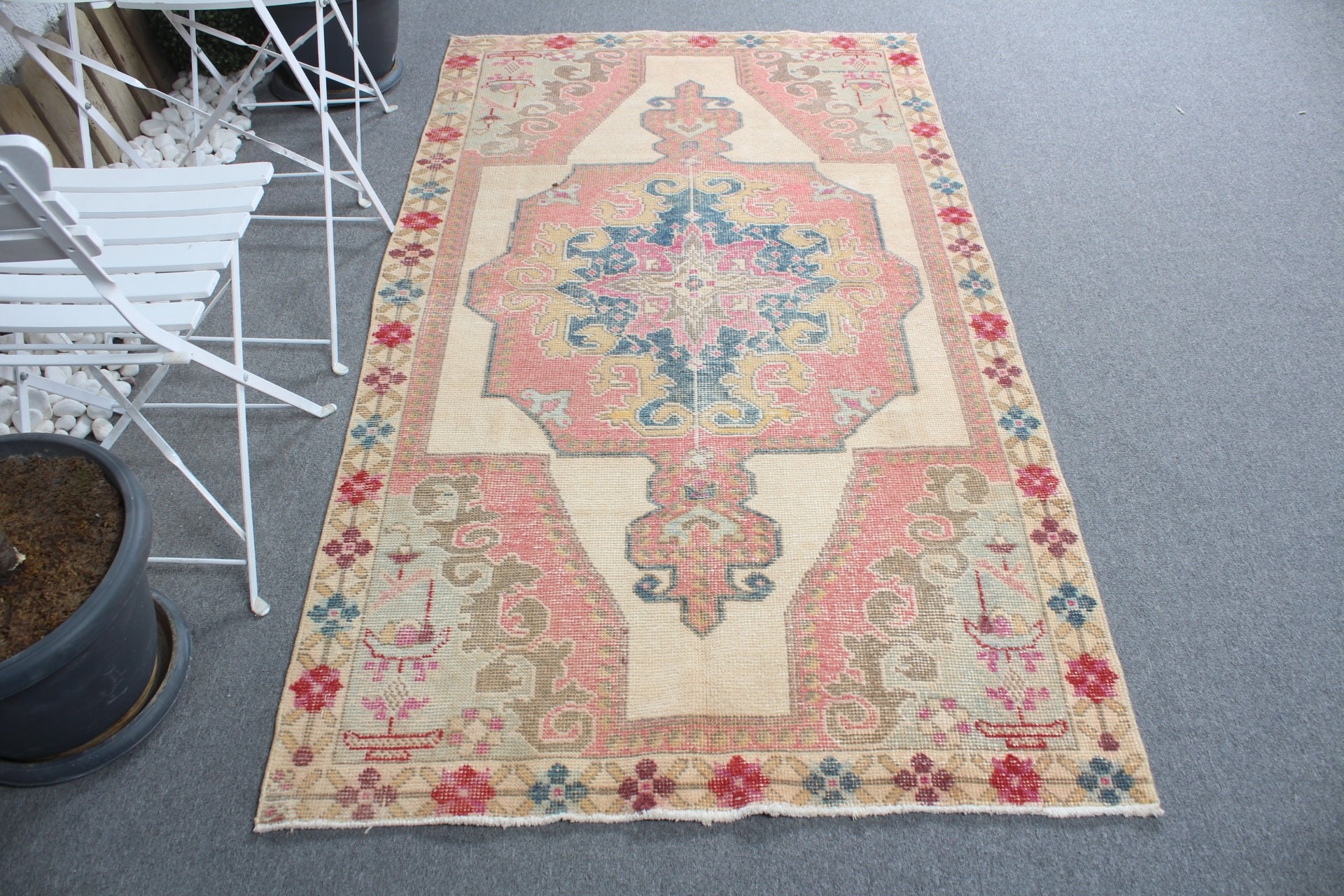 3.8x7.1 ft Area Rug, Vintage Rug, Cool Rugs, Bedroom Rug, Turkish Rug, Rugs for Bedroom, Eclectic Rug, Beige Cool Rugs, Dining Room Rugs