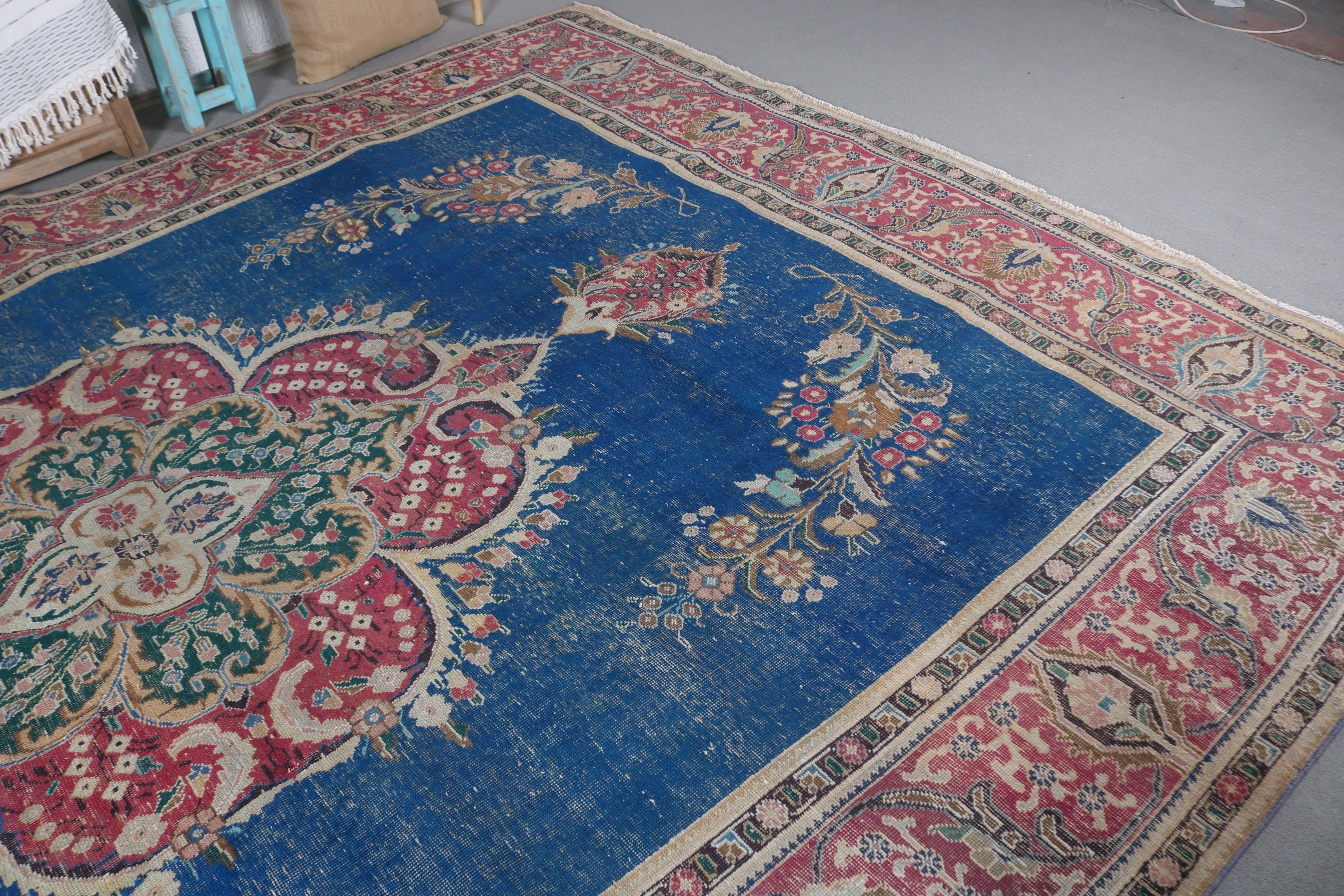 Vintage Rugs, Living Room Rug, 9.4x12.8 ft Oversize Rug, Cool Rugs, Saloon Rug, Blue Oushak Rugs, Flatweave Rug, Anatolian Rug, Turkish Rug