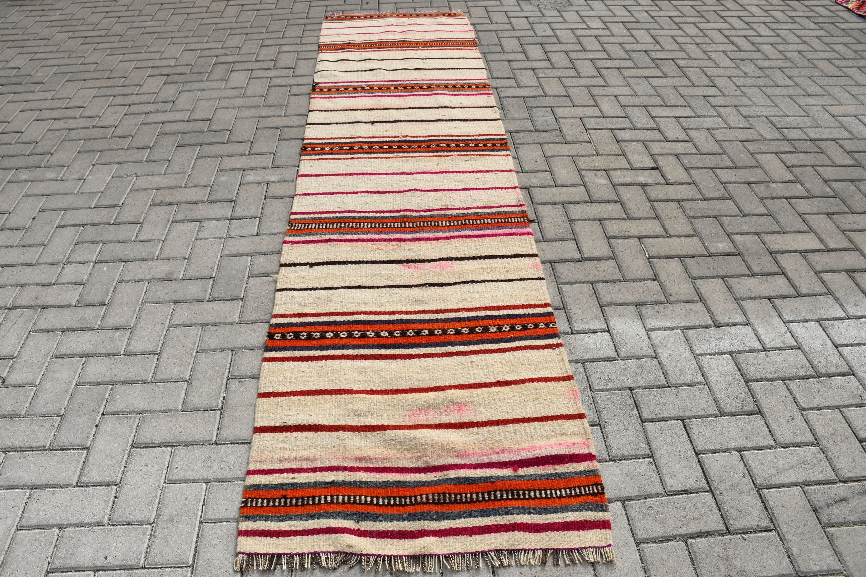 Stair Rug, Beige Wool Rug, Turkish Rugs, Hallway Rug, Rugs for Runner, Bedroom Rug, Home Decor Rugs, 2.6x10.3 ft Runner Rug, Vintage Rugs