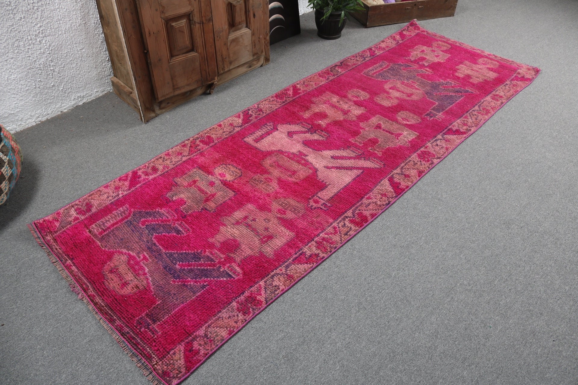 Flatweave Rugs, Turkish Rugs, Antique Rugs, Pink Floor Rug, Vintage Rug, Turkey Rug, 3x8.7 ft Runner Rugs, Corridor Rugs, Long Runner Rug