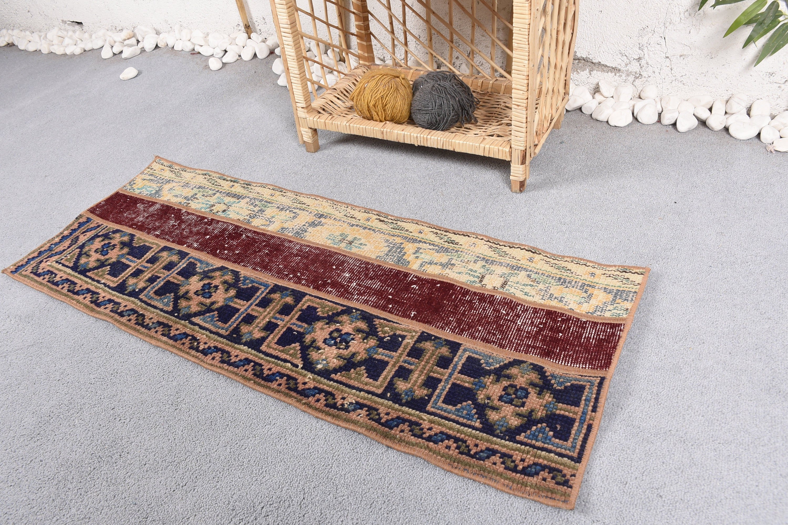 Ev Dekorasyonu Halıları, 1.4x3.4 ft Küçük Halı, Yatak Odası Halıları, Mutfak Halısı, Organik Halı, Vintage Halı, Mavi Antika Halı, Oryantal Halı, Türk Halıları