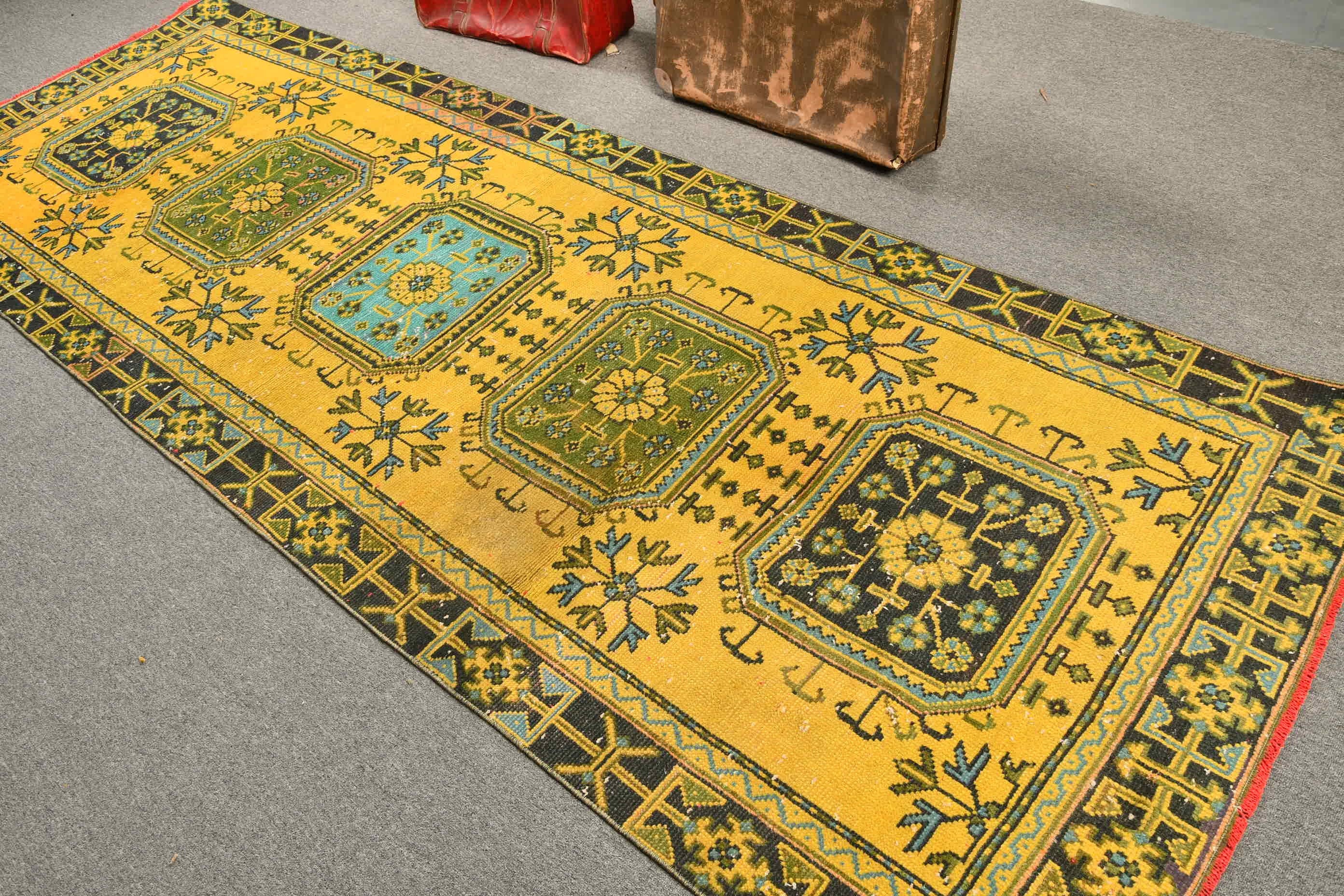 Rugs for Runner, Stair Rugs, Yellow  3.9x11.2 ft Runner Rug, Oushak Rug, Cool Rugs, Kitchen Rugs, Turkish Rug, Vintage Rug