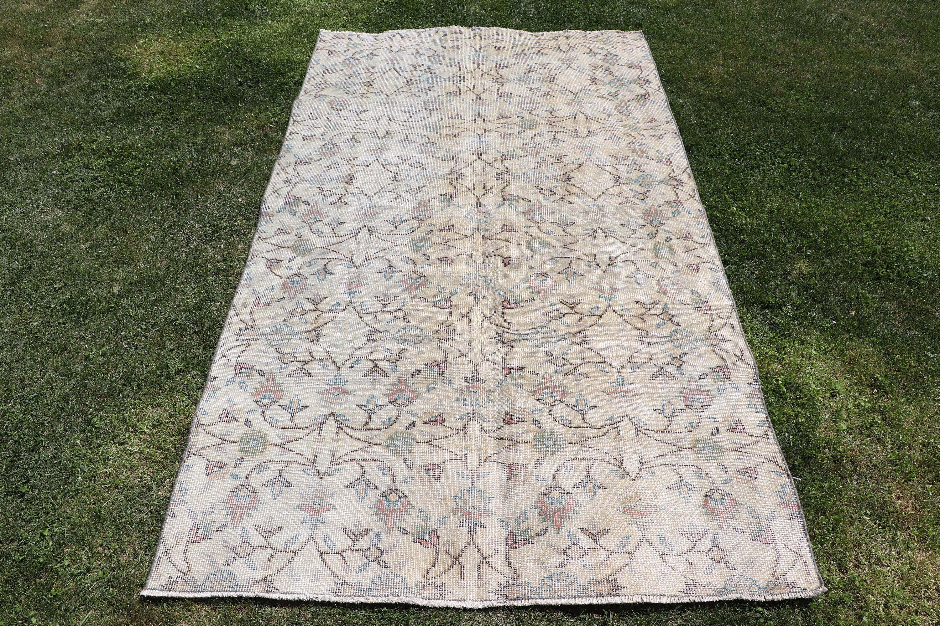 Oturma Odası Halıları, Fas Halıları, Yer Halısı, Bej Anadolu Halısı, Vintage Halılar, Boho Alan Halısı, Türk Halısı, 4x7,1 ft Alan Halısı