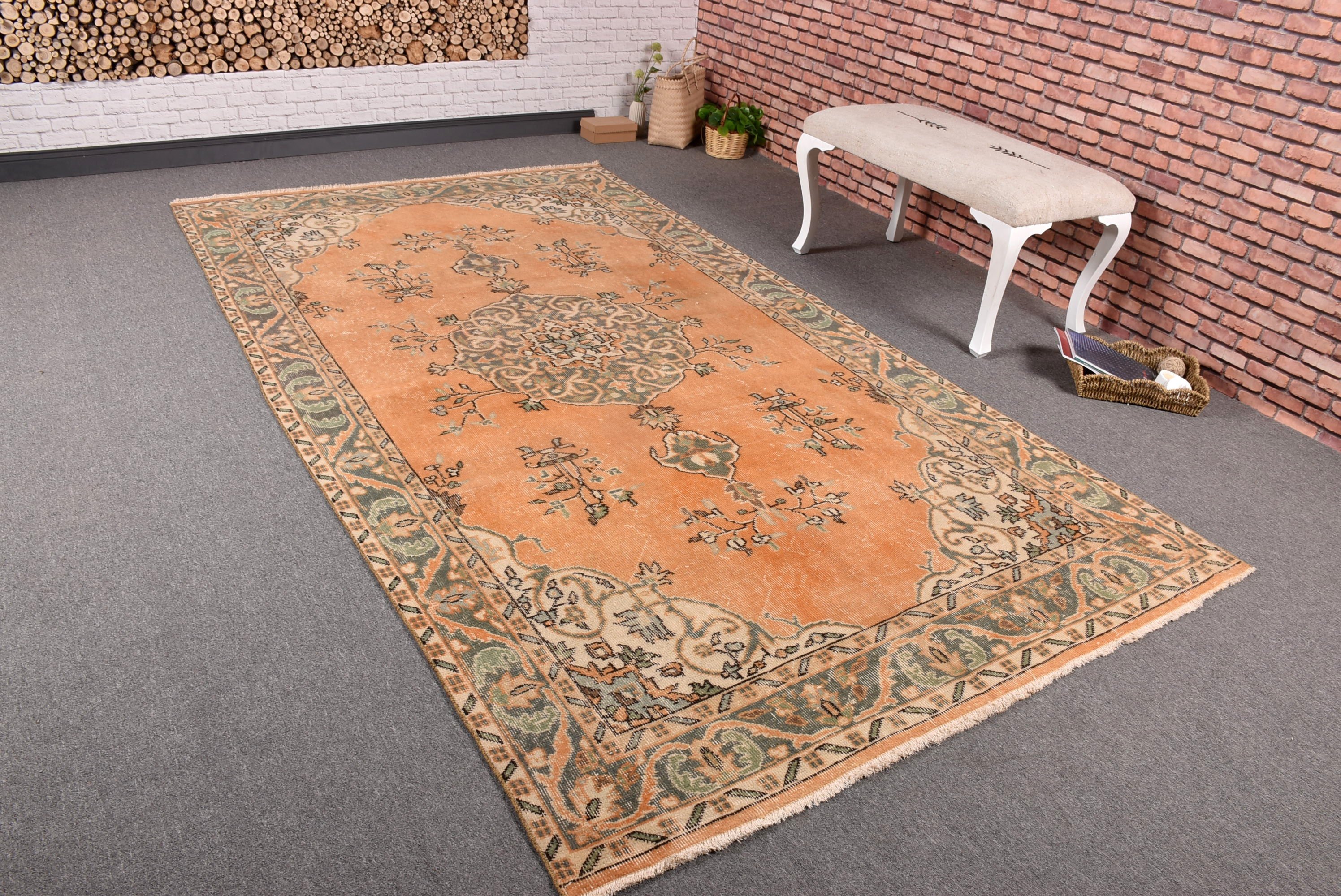 Vintage Halı, Salon Halıları, Türkiye Halıları, Büyük Oushak Halısı, 5,2x9,4 ft Büyük Halı, Ev Dekor Halıları, Yer Halıları, Türk Halısı, Turuncu Mutfak Halısı