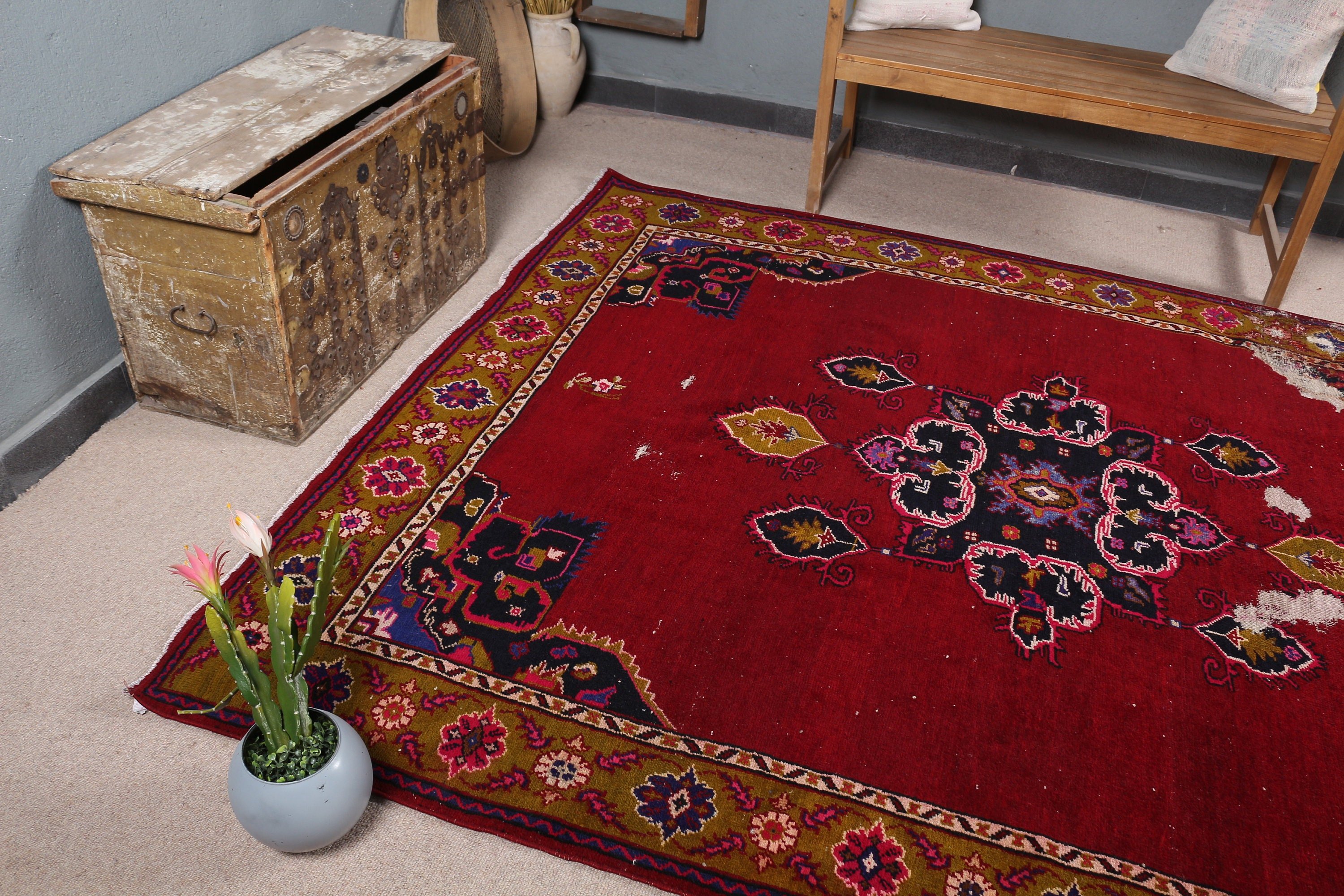 Cool Rugs, Turkish Rug, Rugs for Dining Room, Bedroom Rugs, Salon Rug, Vintage Rugs, Red  6.5x8 ft Large Rug