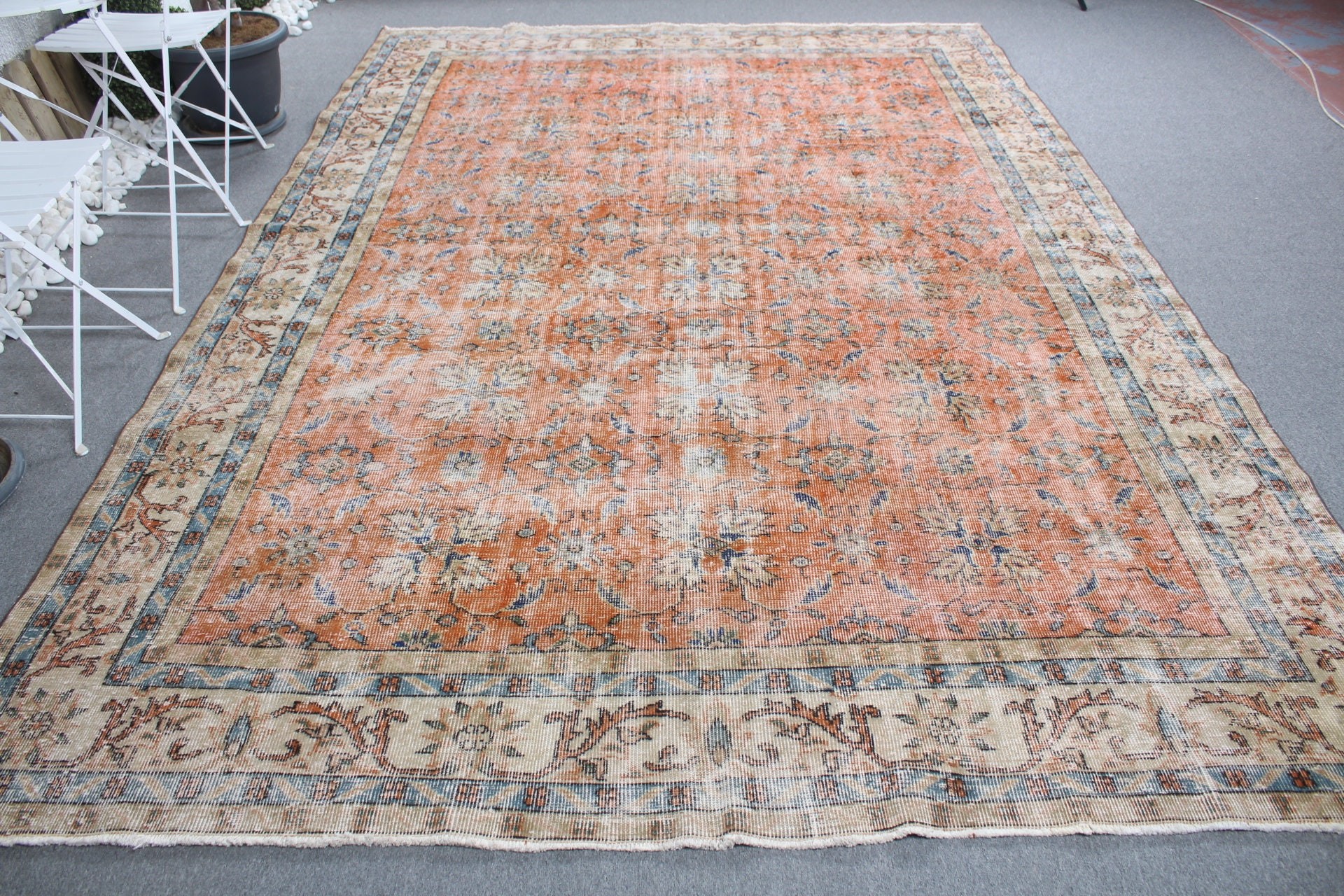 Bohem Halı, Oturma Odası Halısı, Yer Halısı, Salon Halıları, Türk Halısı, Turuncu Oryantal Halı, Vintage Halılar, 7.7x11 ft Büyük Boy Halı