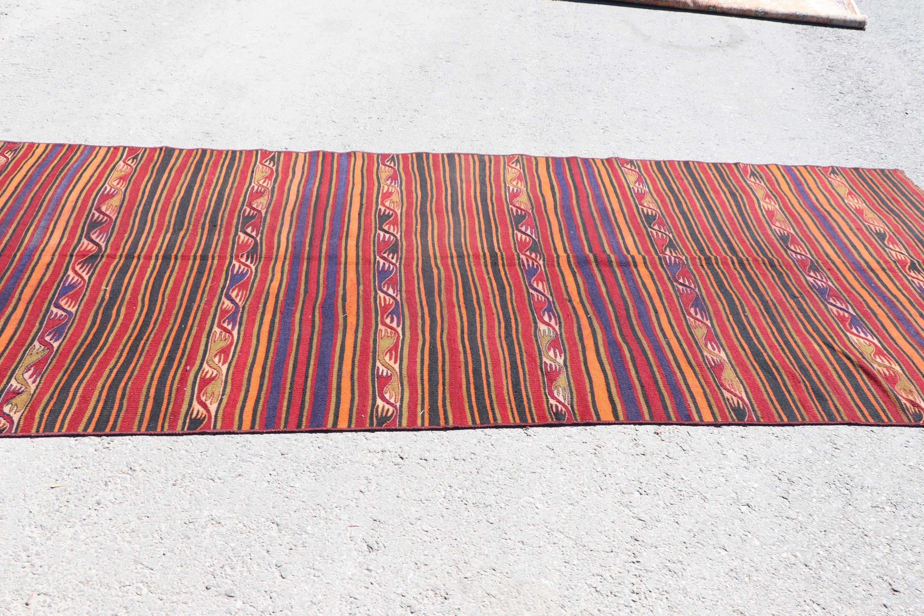 Yün Halı, Kilim, Koridor Halısı, Türk Halıları, Soyut Halılar, Vintage Halı, Kırmızı 4.3x11.5 ft Yolluk Halısı, Antika Halı, Mutfak Halısı