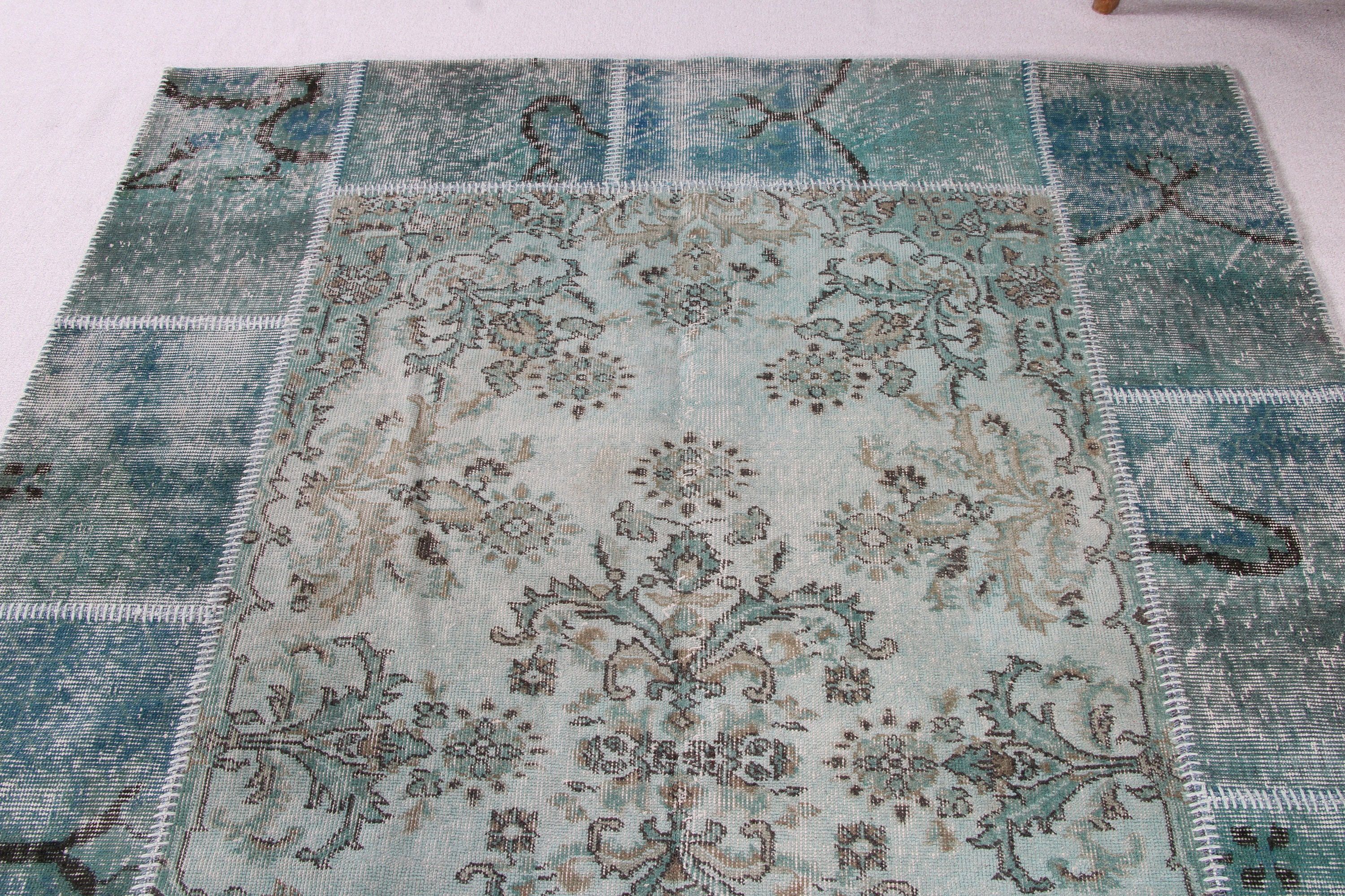 Büyük Vintage Halı, 5.8x7.7 ft Büyük Halılar, Büyük Oushak Halısı, Vintage Halı, El Dokuma Halı, Türk Halısı, Mavi Boho Halısı, Yatak Odası Halısı, Lüks Halı