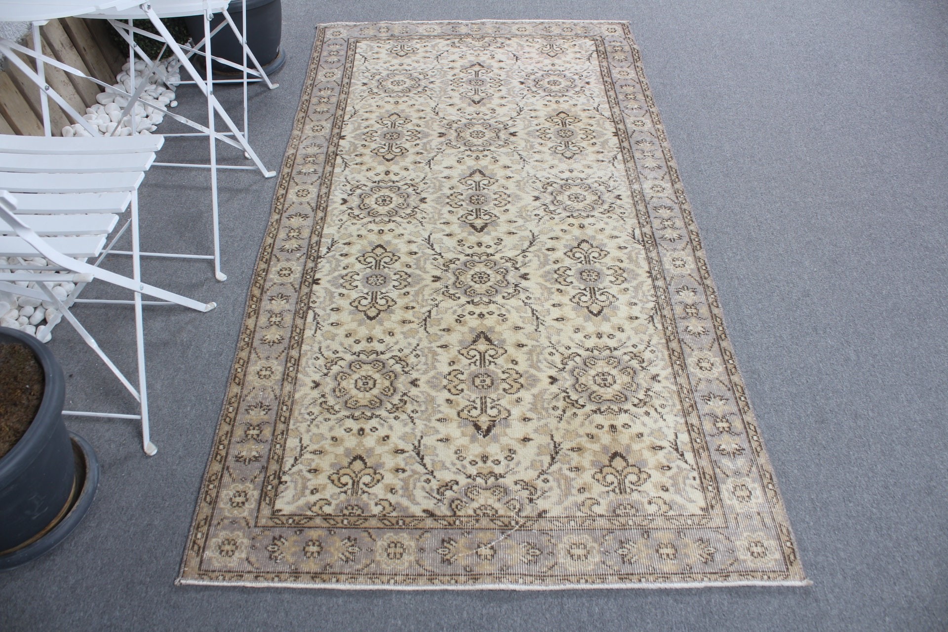 Beige  3.7x7.3 ft Area Rugs, Dining Room Rugs, Bedroom Rug, Aztec Rugs, Turkish Rug, Home Decor Rugs, Indoor Rug, Vintage Rugs