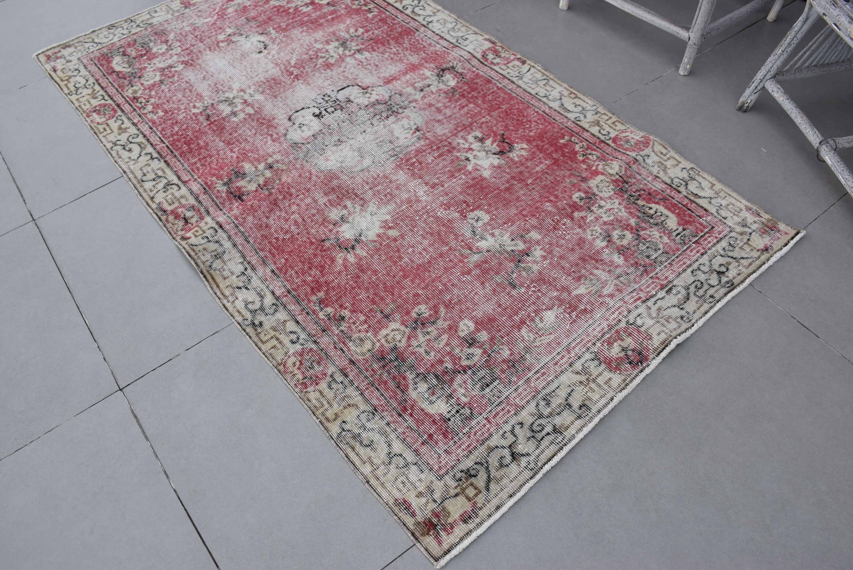 Anatolian Rugs, Turkish Rug, Oriental Rug, Dining Room Rugs, Ethnic Rug, Indoor Rug, 3.7x6.8 ft Area Rug, Red Moroccan Rugs, Vintage Rugs