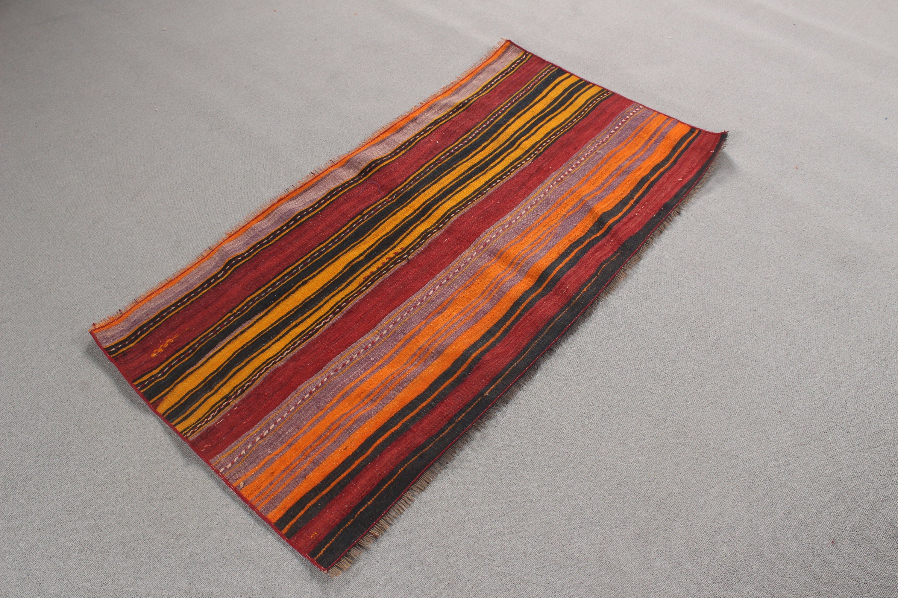 Mutfak Halısı, Kapı Paspası Halıları, Turuncu 2,3x4,4 ft Küçük Halılar, Vintage Halılar, Aztek Halısı, Kilim, Türk Halıları, Düz Dokuma Halılar