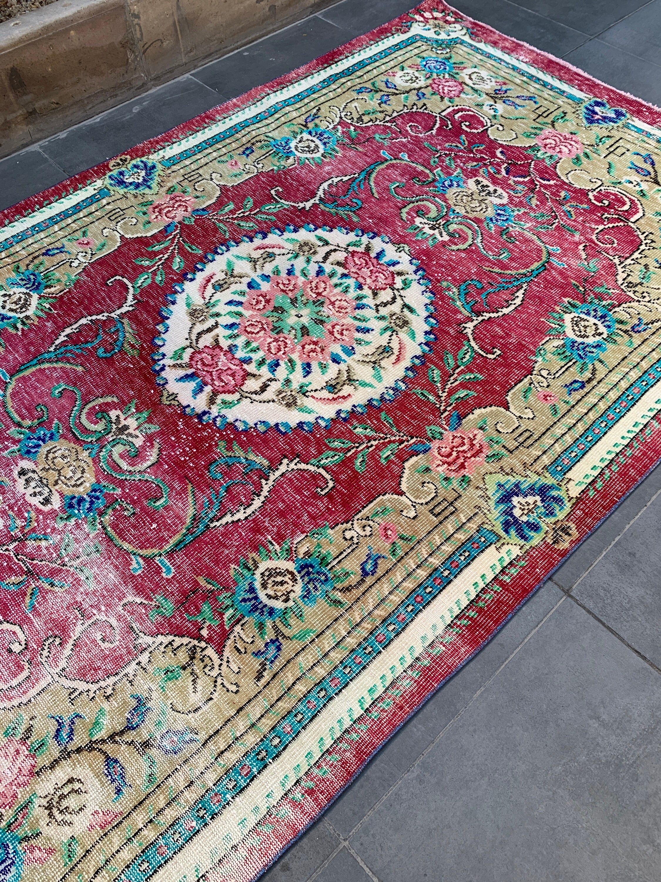 Salon Halısı, Yemek Odası Halıları, Kırmızı Yatak Odası Halısı, Ev Dekorasyonu Halısı, Türk Halısı, Yatak Odası Halıları, Vintage Halı, 5.8x9.7 ft Büyük Halı, Türkiye Halısı