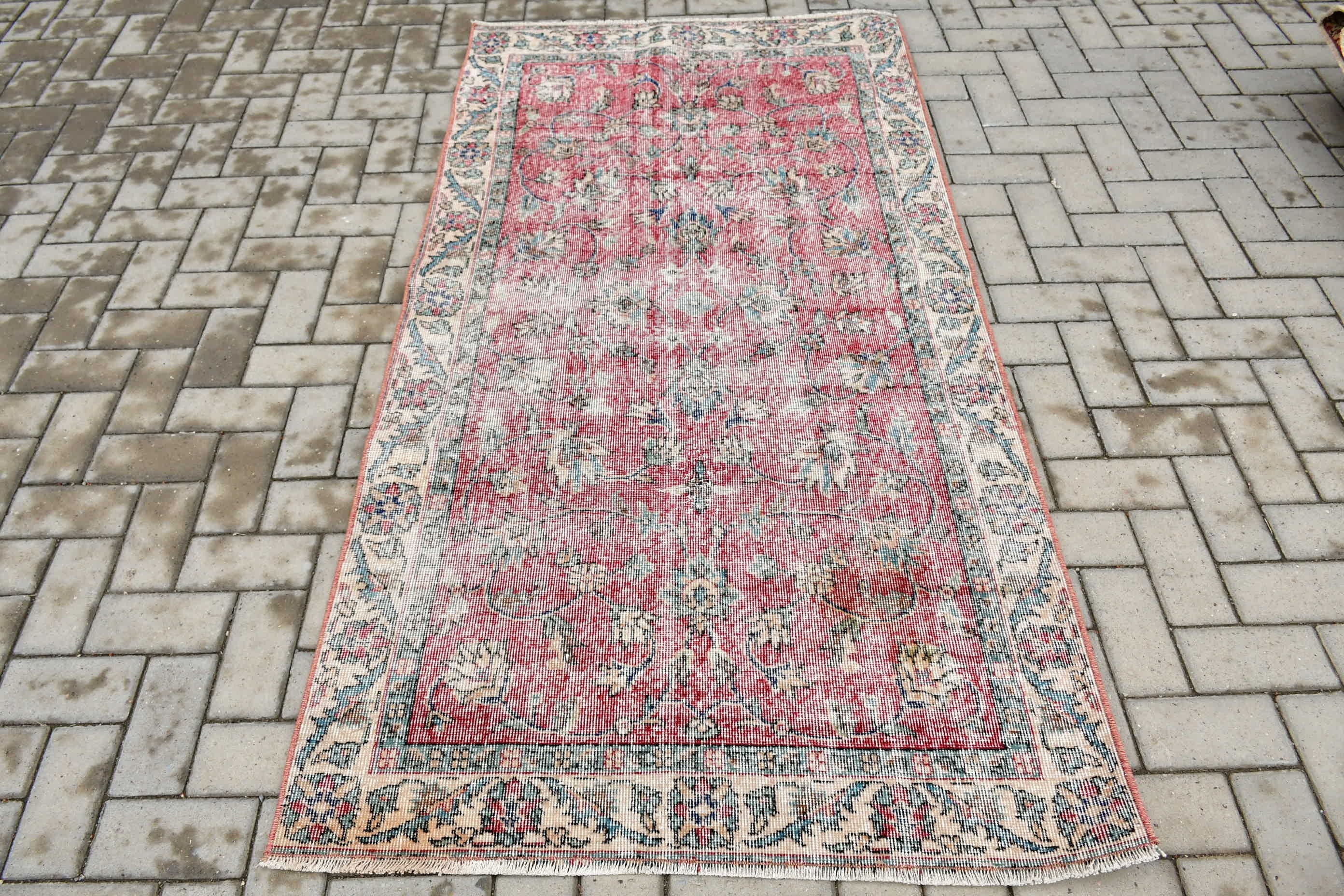 Turkish Rugs, Red Home Decor Rug, Floor Rug, Bedroom Rug, Vintage Rugs, Antique Rugs, 3.4x6.5 ft Accent Rug, Entry Rug
