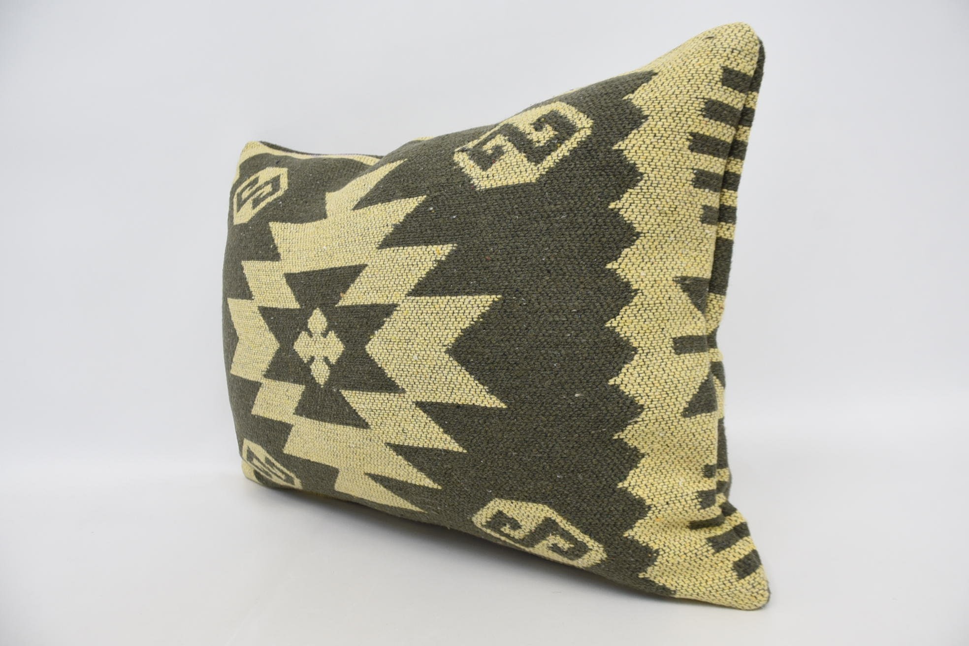 Square Throw Pillow Cover, 16"x24" Yellow Pillow Case, Antique Pillows, Vintage Pillow, Seat Pillow Sham, Handmade Kilim Cushion