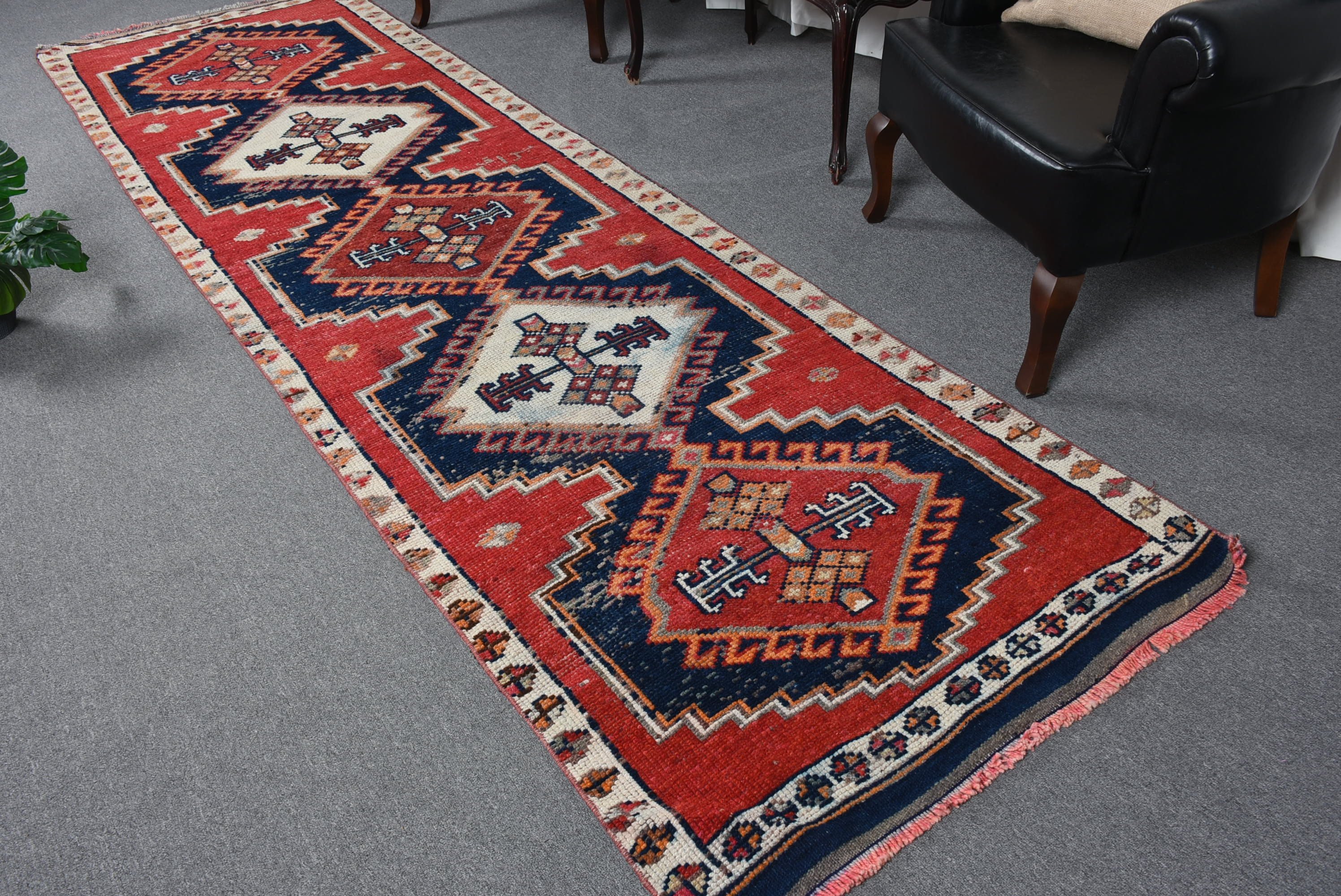 Office Rug, 3.3x11.6 ft Runner Rugs, Red Anatolian Rugs, Corridor Rugs, Vintage Rug, Hallway Rug, Bedroom Rug, Turkish Rug