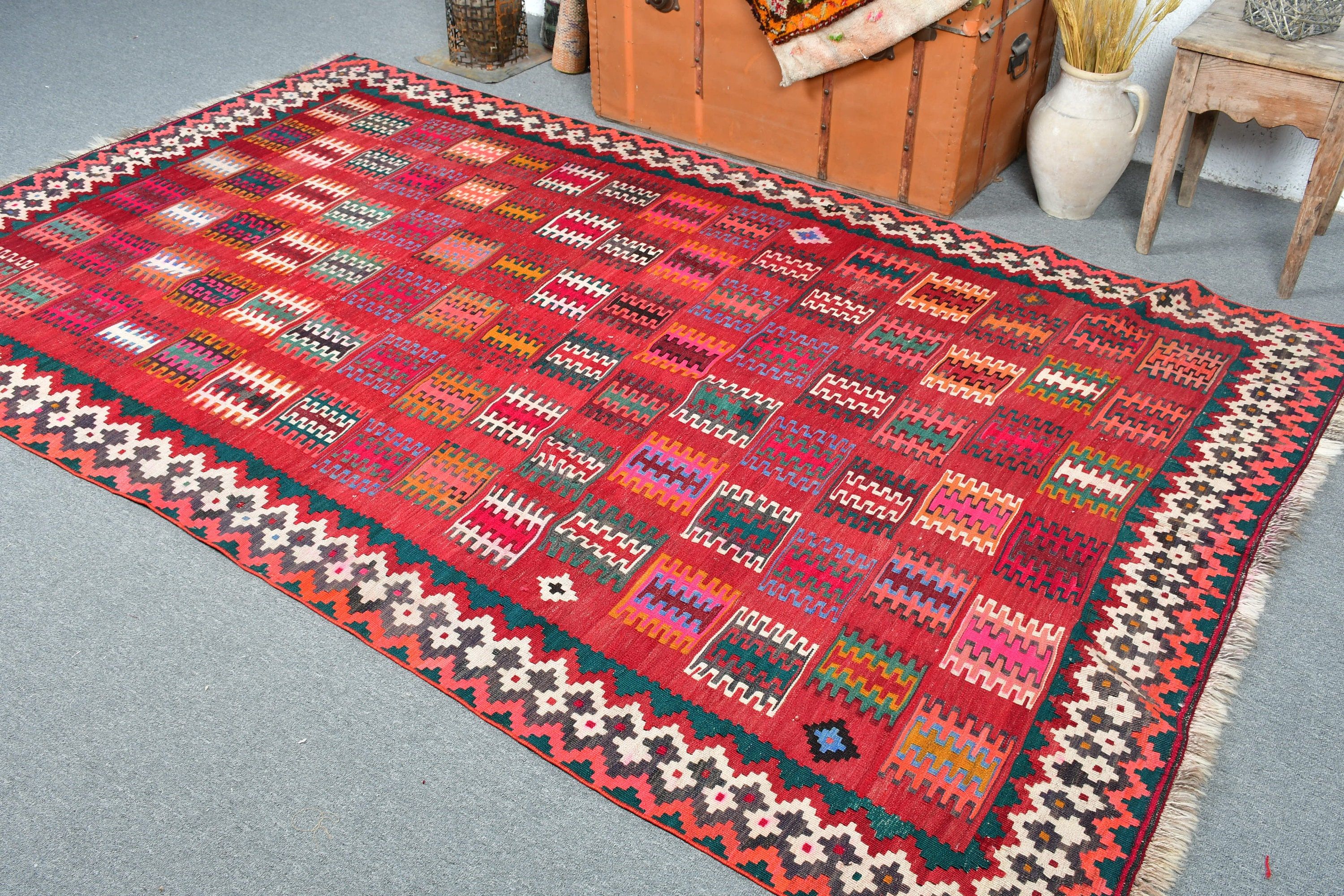 Living Room Rug, Salon Rug, Moroccan Rugs, Bedroom Rug, Kilim, Red Anatolian Rug, Turkish Rugs, Cute Rug, Vintage Rug, 5.3x8.7 ft Large Rug