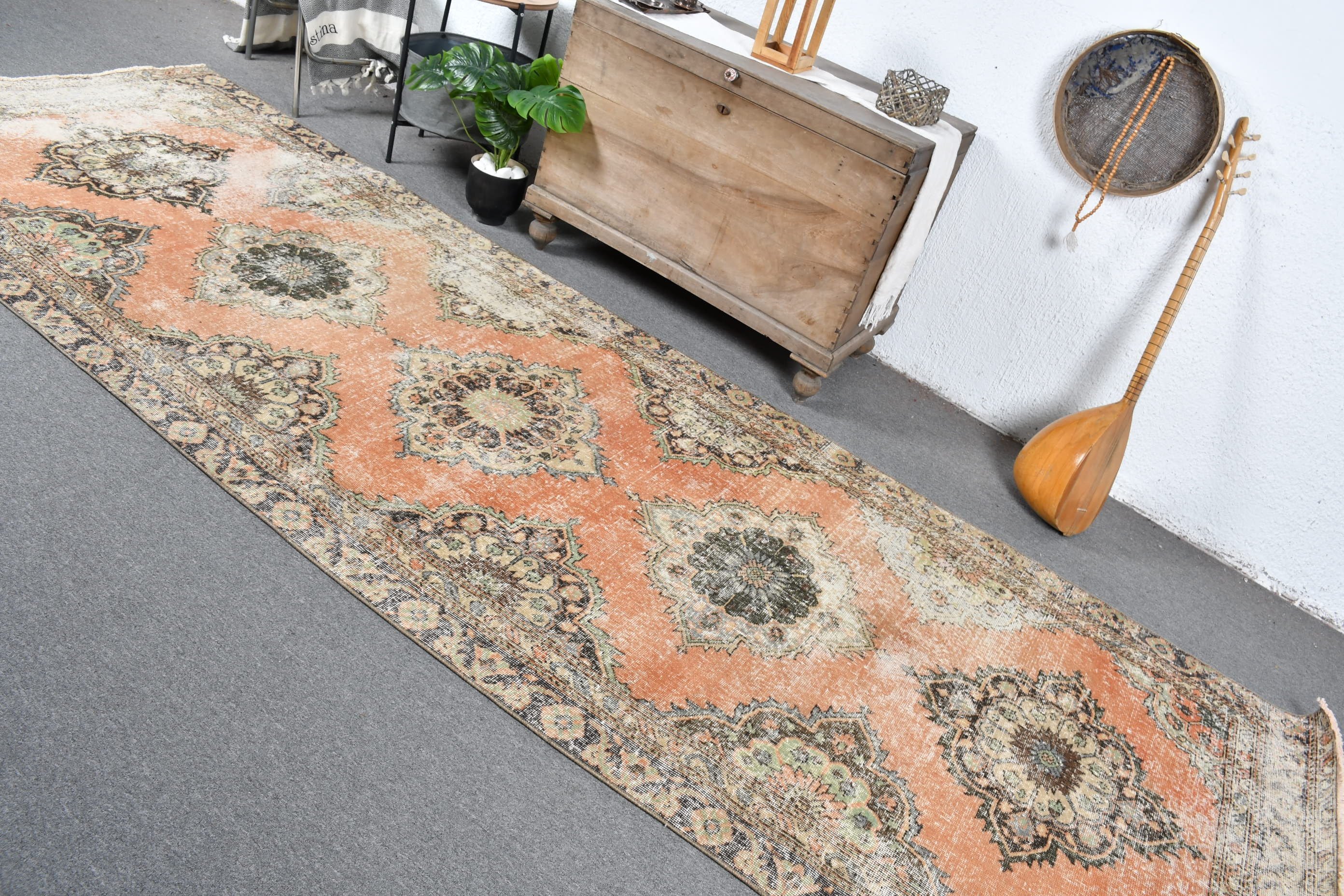 Orange Oriental Rug, Vintage Rug, Moroccan Rugs, Turkish Rugs, Bedroom Rugs, 4.2x12.7 ft Runner Rug, Stair Rug, Kitchen Rug, Old Rug
