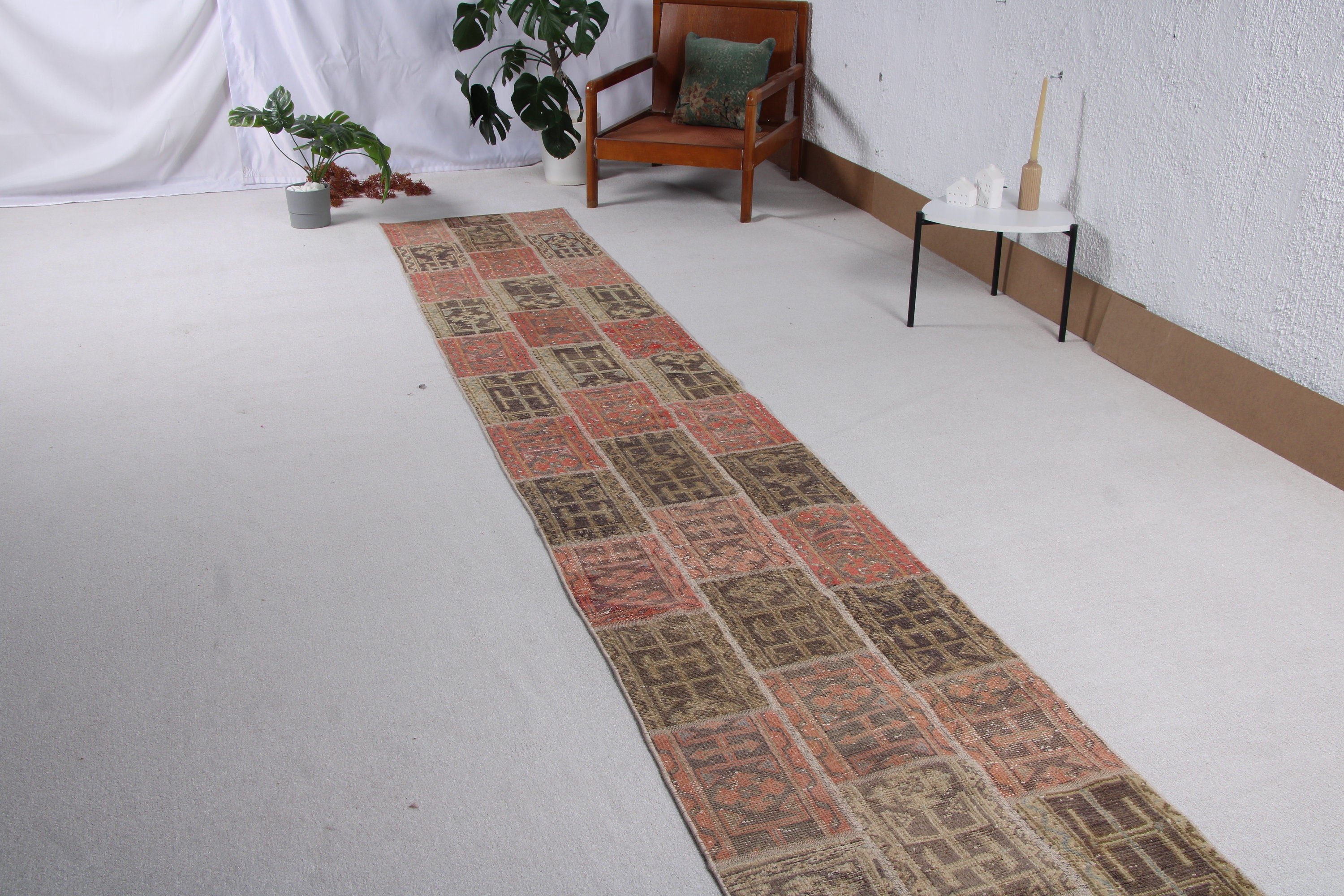 Boho Halı, Kahverengi Oryantal Halılar, Merdiven Halısı, Vintage Runner Halısı, Vintage Halılar, 2.4x14.5 ft Runner Halıları, Türk Halıları, Ev Dekorasyonu Halıları