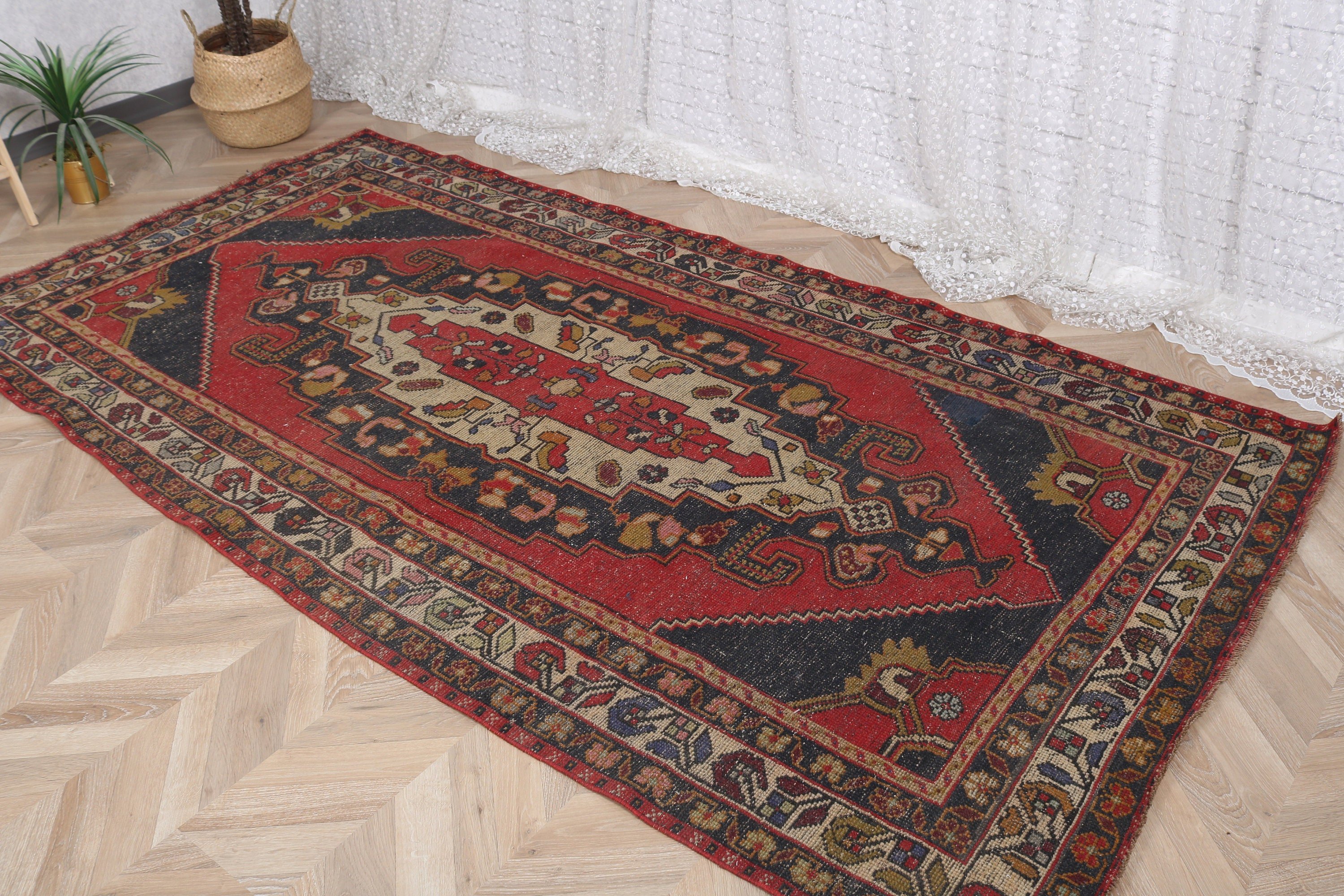 Büyük Oushak Halıları, Oturma Odası Halısı, Vintage Halılar, Kırmızı El Dokuma Halı, Bildiri Halısı, 4,5x9 ft Büyük Halılar, Oryantal Halı, Türk Halıları