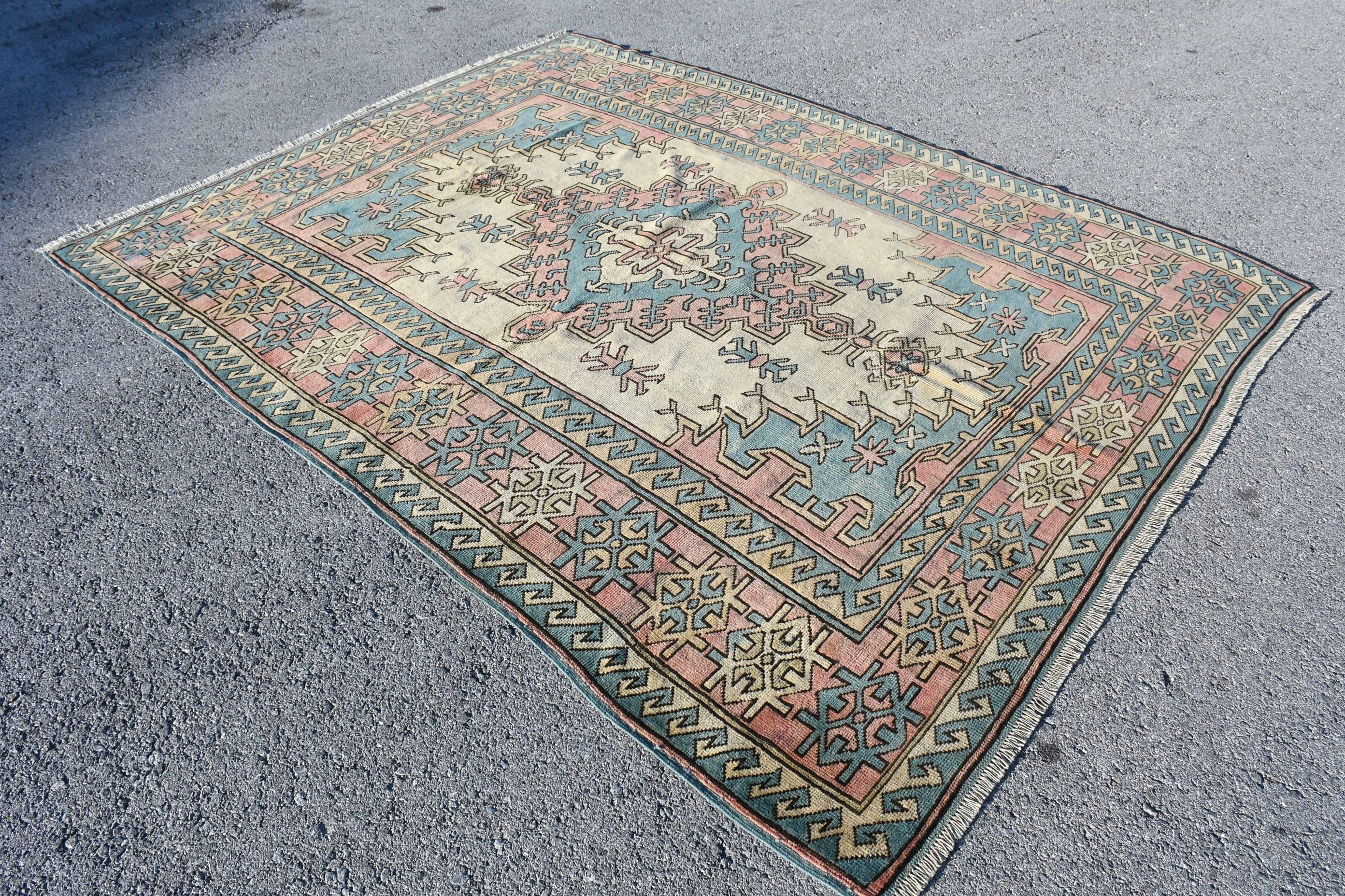 Antique Rugs, Vintage Rug, Rugs for Bedroom, Salon Rug, Wool Rug, Blue Oriental Rug, Turkish Rug, Living Room Rug, 7x9 ft Large Rug