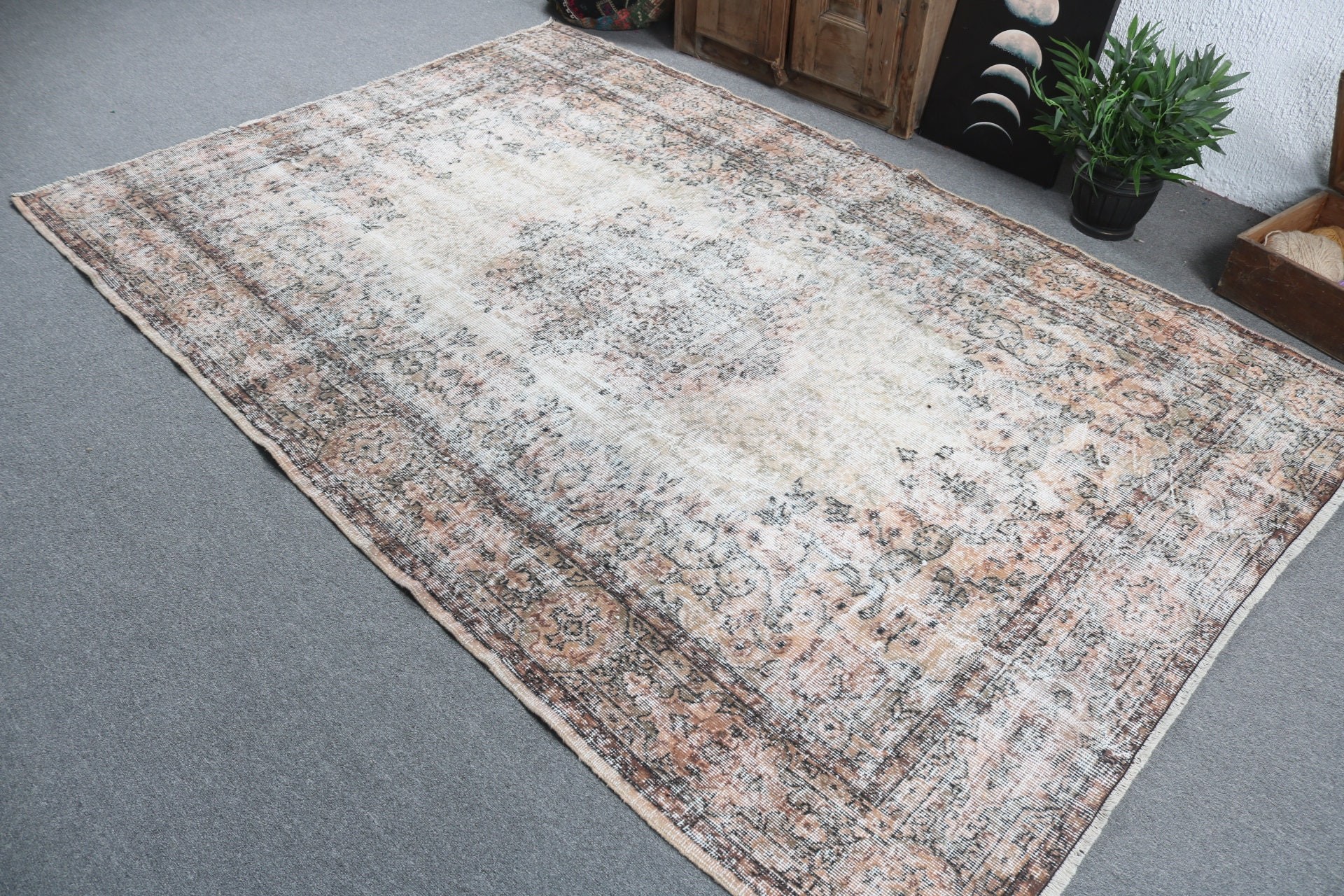 Türk Halıları, Oturma Odası Halıları, Vintage Halı, Yeşil Yün Halı, Boho Halı, Büyük Vintage Halılar, Oryantal Halı, Modern Halılar, 5.7x8.8 ft Büyük Halı