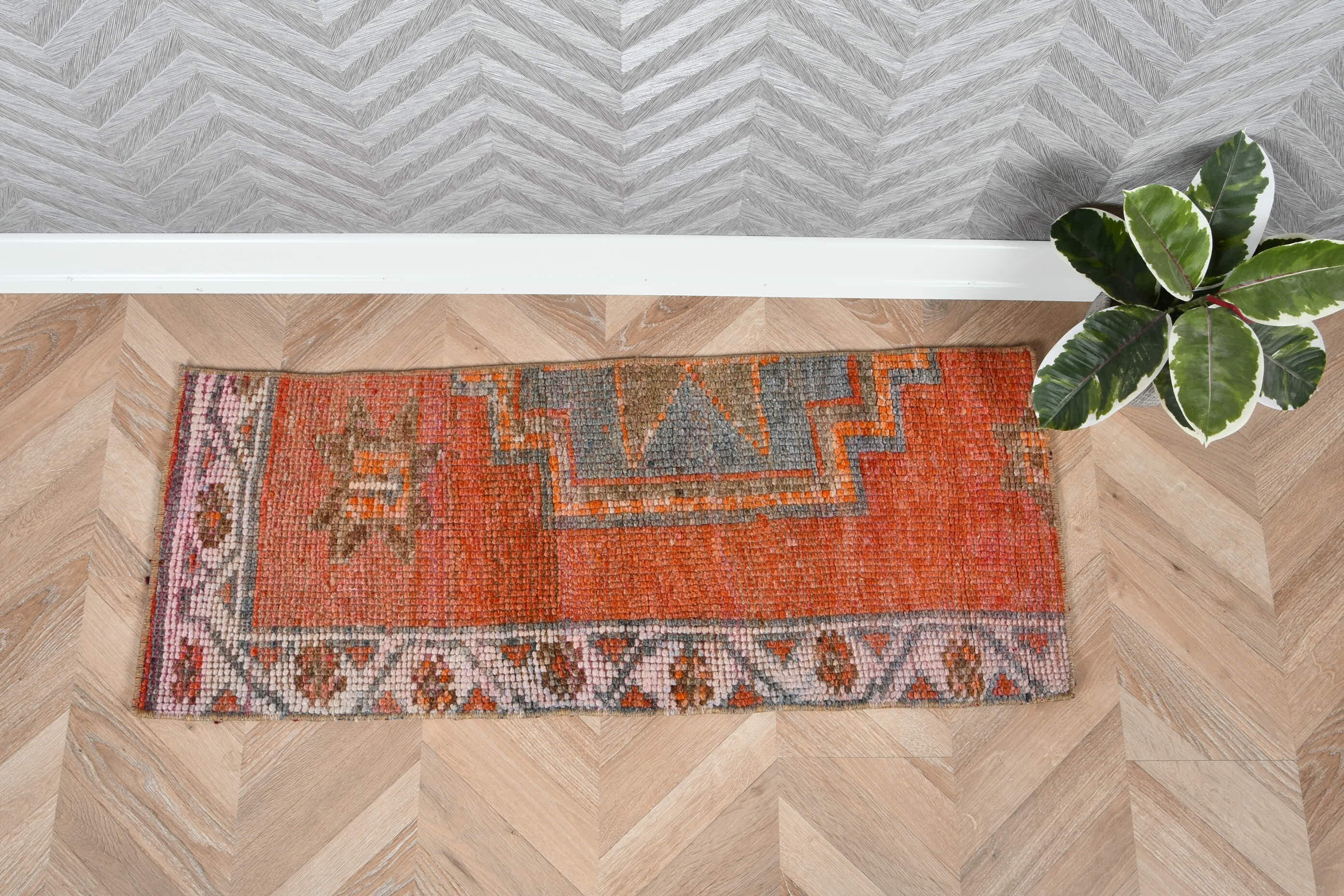 Orange Bedroom Rugs, Kitchen Rug, Oushak Rugs, Art Rug, Vintage Rugs, Bath Rug, 1.4x3.4 ft Small Rugs, Turkish Rugs, Home Decor Rugs, Kilim