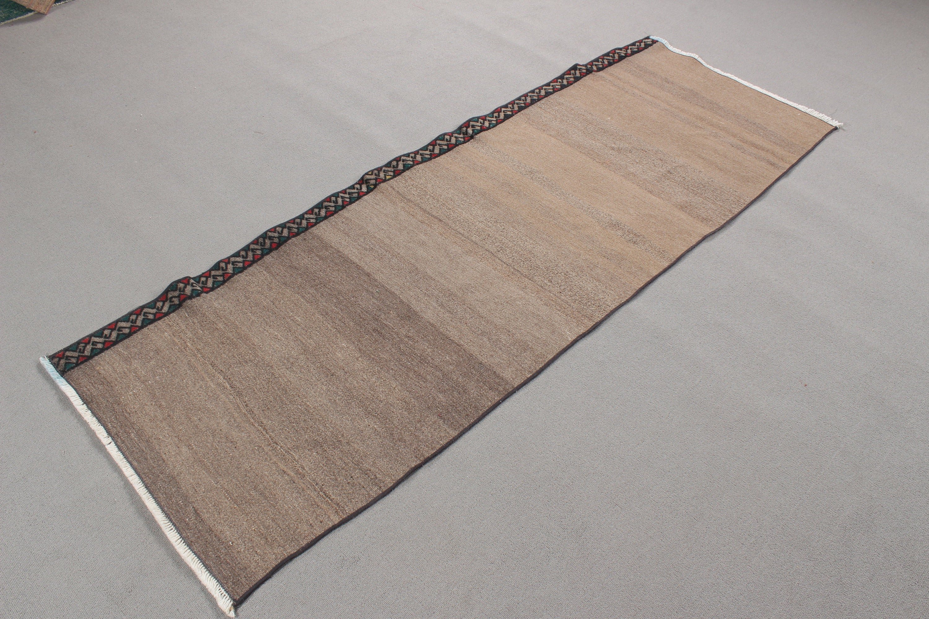 Turkish Rug, Office Rug, Corridor Rugs, Brown Boho Rug, Kitchen Rugs, Vintage Rug, 2.4x6.9 ft Runner Rug, Flatweave Rug, Geometric Rug