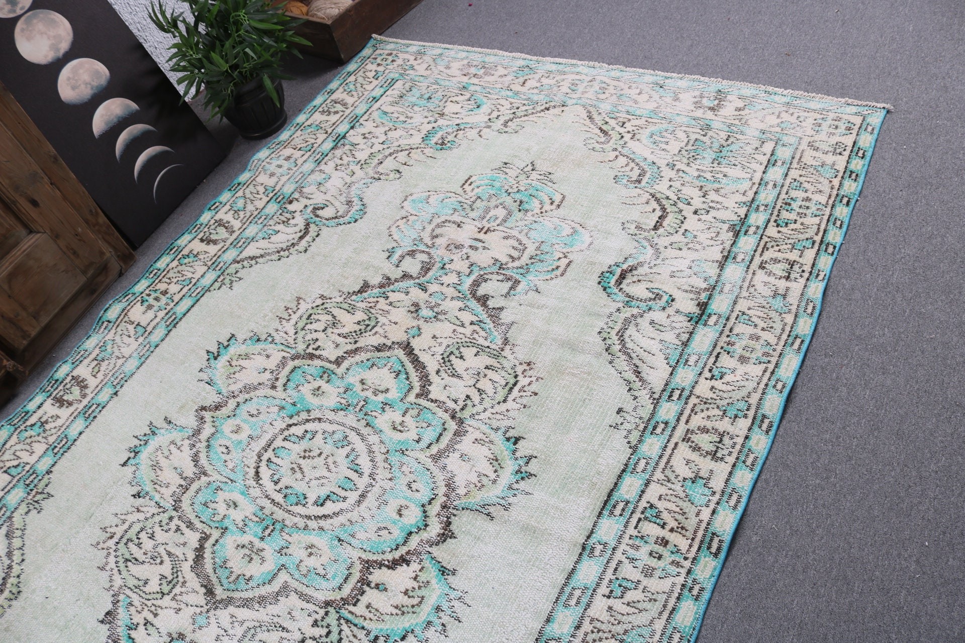 Large Oushak Rugs, Moroccan Rug, Organic Rug, Turkish Rug, 5.3x9.1 ft Large Rugs, Cool Rugs, Salon Rugs, Vintage Rugs, Green Moroccan Rugs