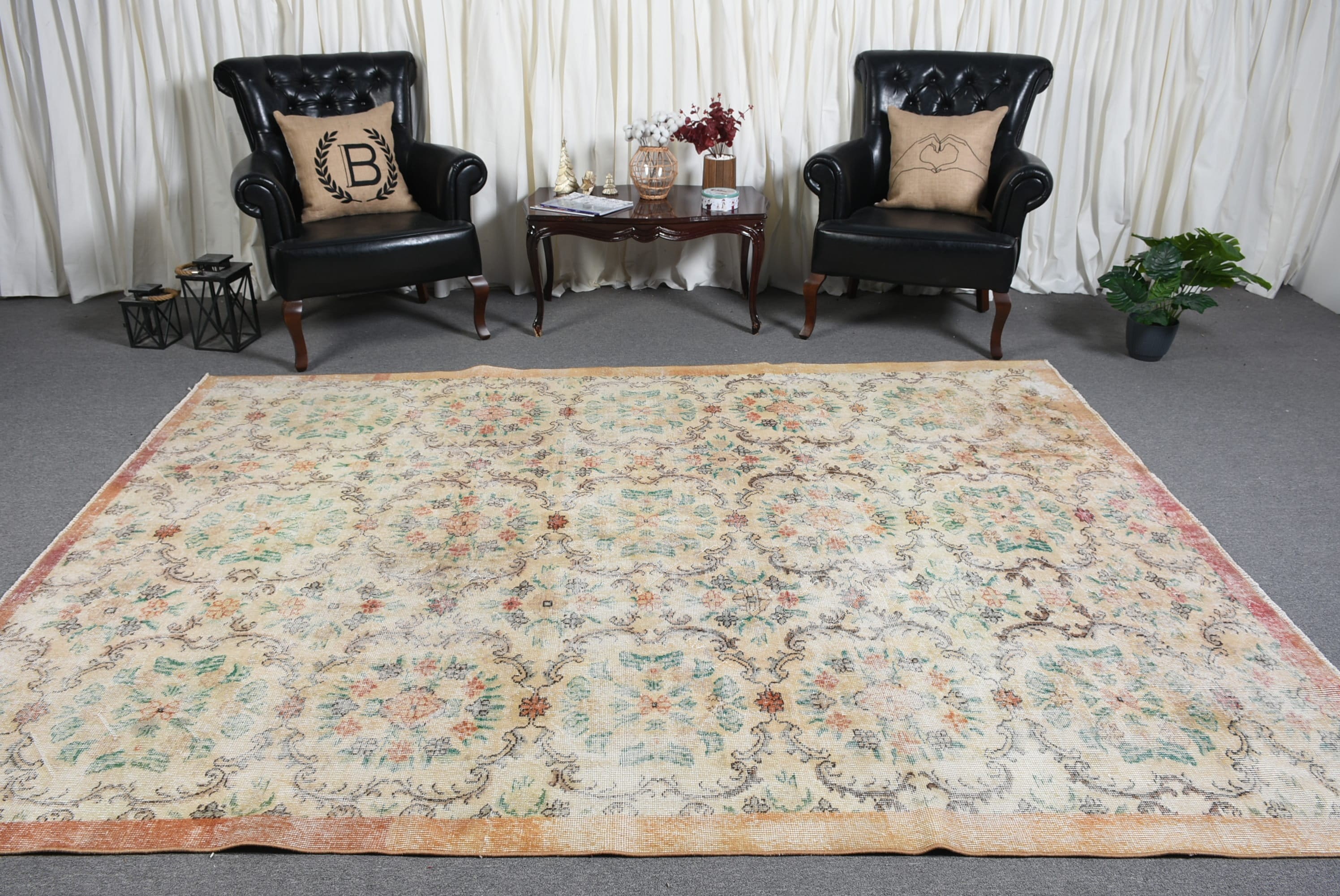 Cool Rug, Living Room Rug, Beige Bedroom Rugs, 6.8x9.4 ft Large Rug, Turkish Rug, Vintage Rug, Oriental Rug, Dining Room Rug, Pale Rug