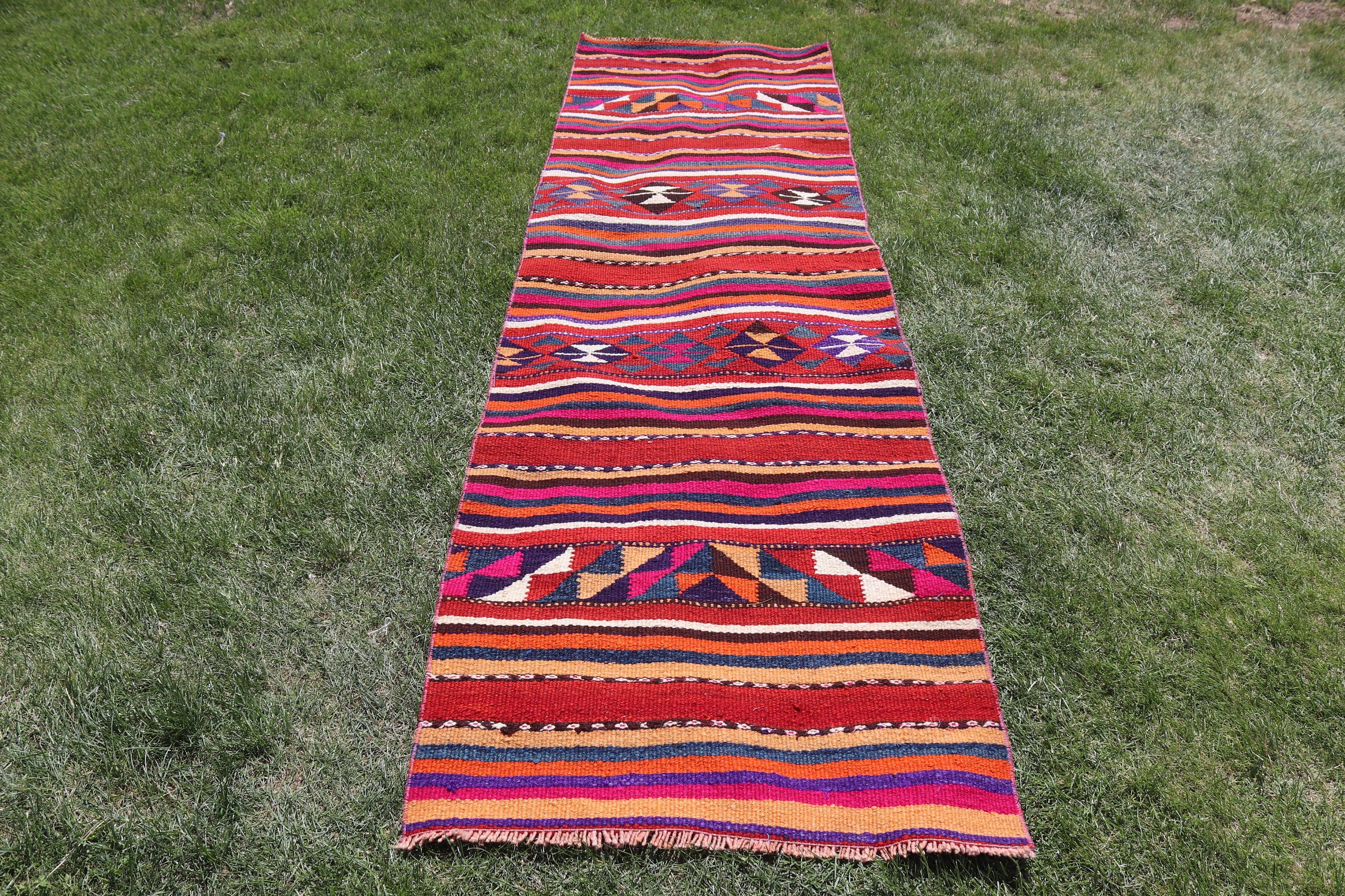 Gökkuşağı Boho Halıları, Vintage Halı, Açıklama Halıları, Kabile Halısı, Beni Ourain Runner Halısı, 2.7x8.8 ft Runner Halıları, Türk Halısı, Yün Halısı, Kilim