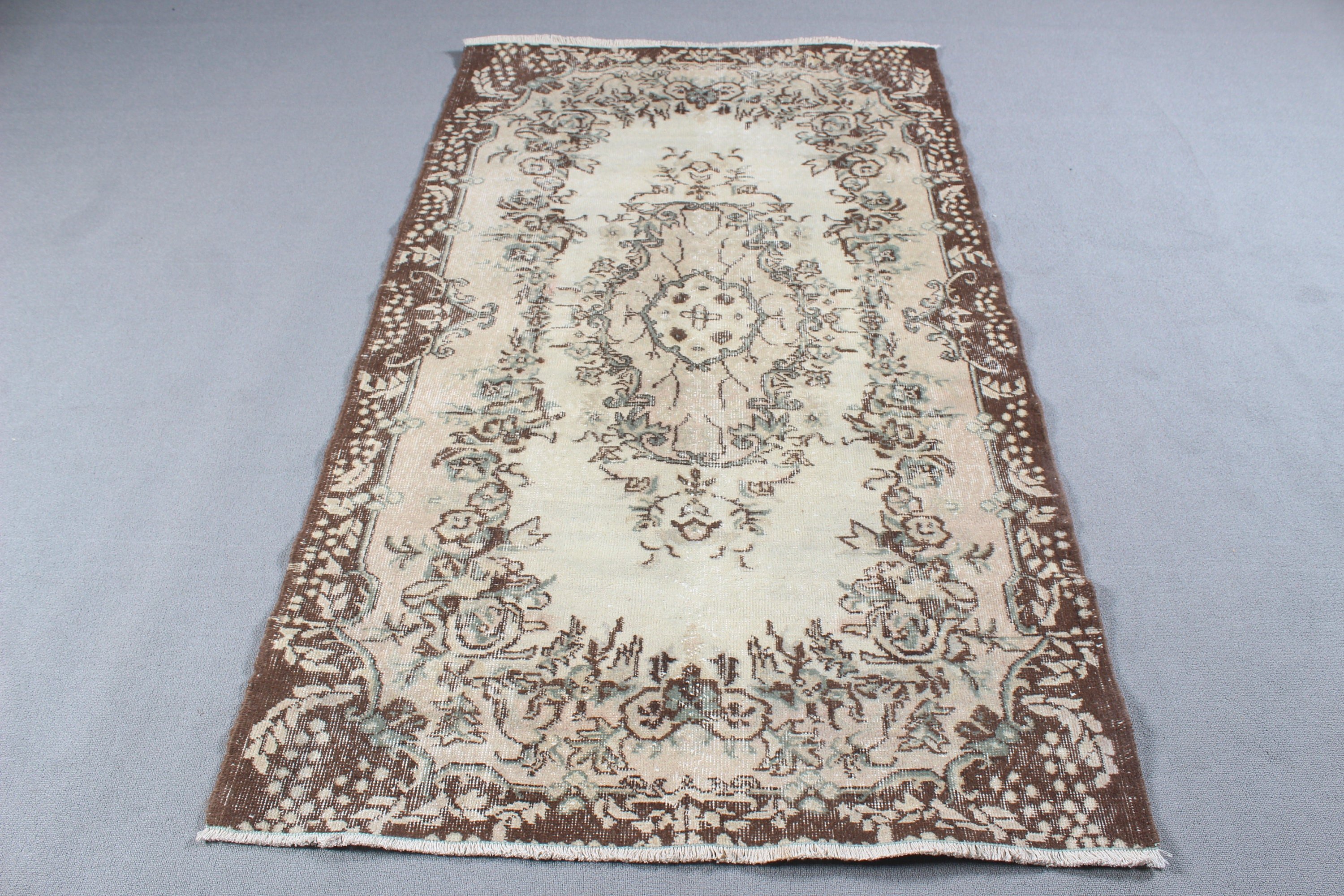 Kahverengi Yatak Odası Halıları, Vintage Halılar, El Dokuma Halı, Oushak Bölge Halısı, Türk Halısı, 3,9x6,7 ft Alan Halıları, Boho Alan Halısı