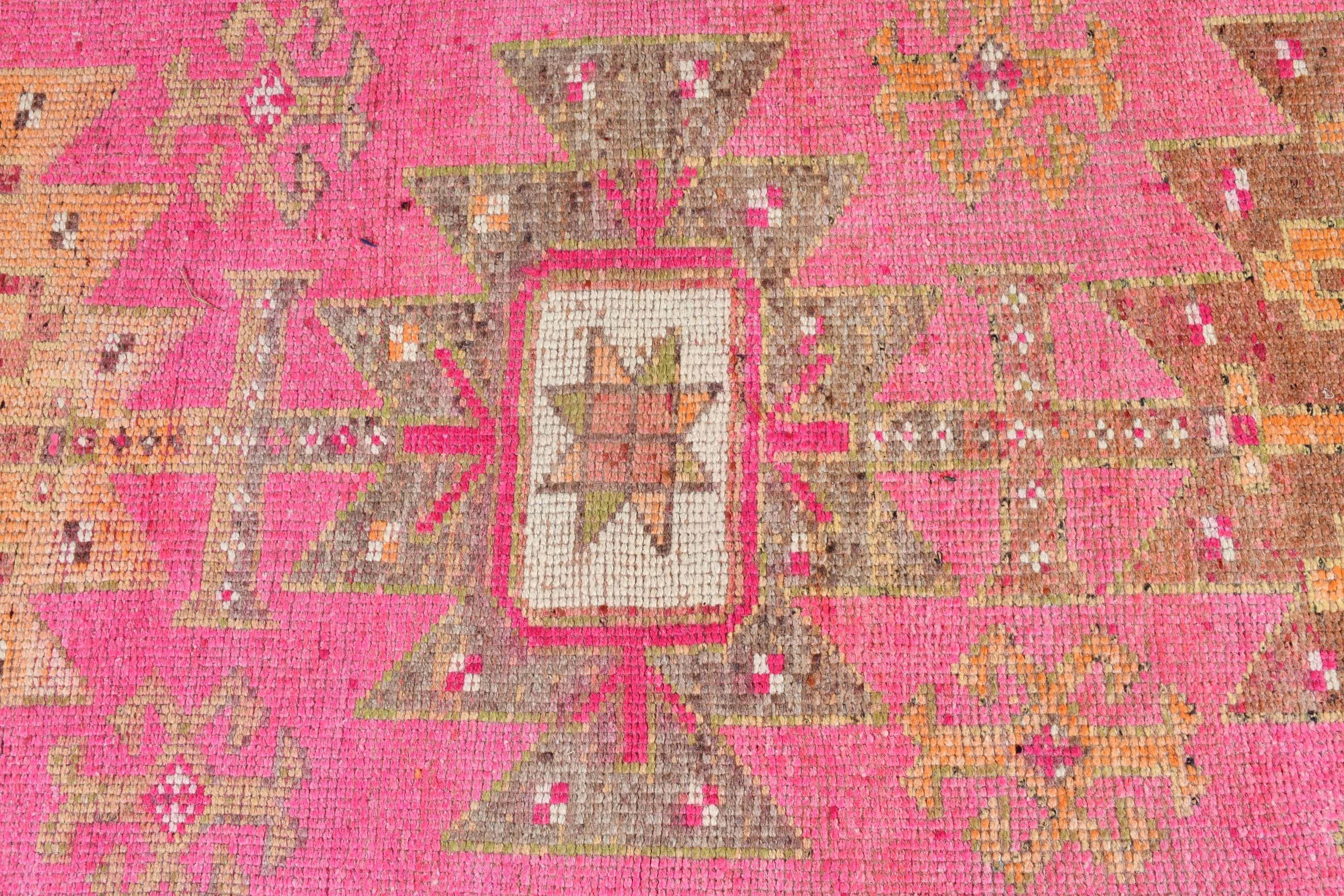 Art Rug, Rugs for Stair, 3.6x11.7 ft Runner Rug, Oriental Rugs, Corridor Rug, Vintage Rug, Pink Home Decor Rugs, Turkish Rug