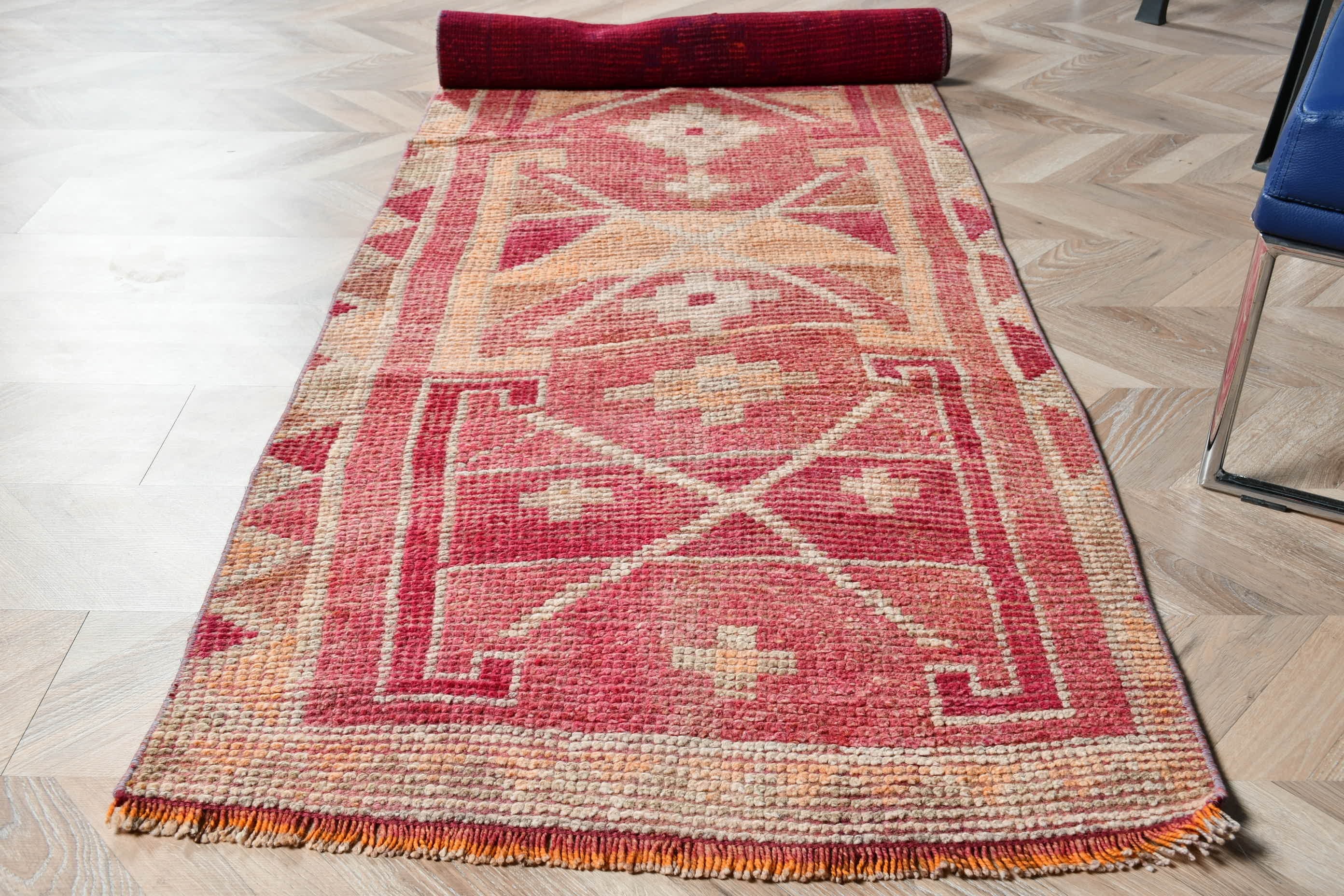 Rugs for Runner, Hallway Rug, Turkish Rug, Decorative Rug, Oriental Rug, Vintage Rugs, 2.6x10.2 ft Runner Rugs, Antique Rug, Pink Floor Rug