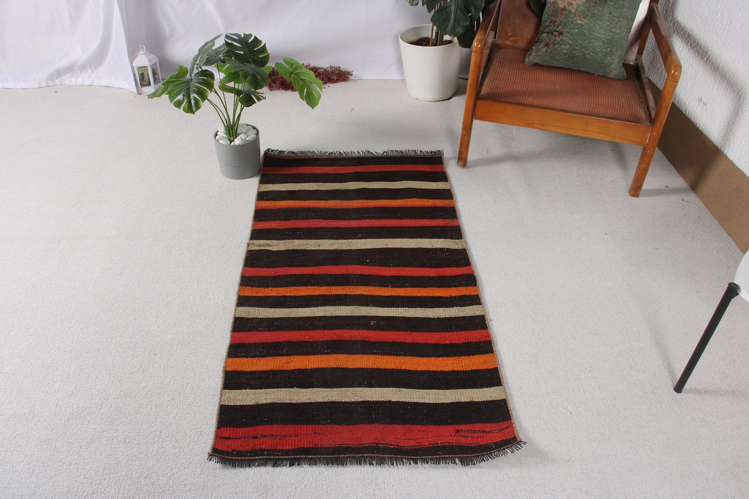 Turkish Rug, 2.3x4.2 ft Small Rug, Boho Rug, Vintage Rug, Bath Rugs, Small Area Rugs, Kilim, Black Anatolian Rug, Floor Rugs