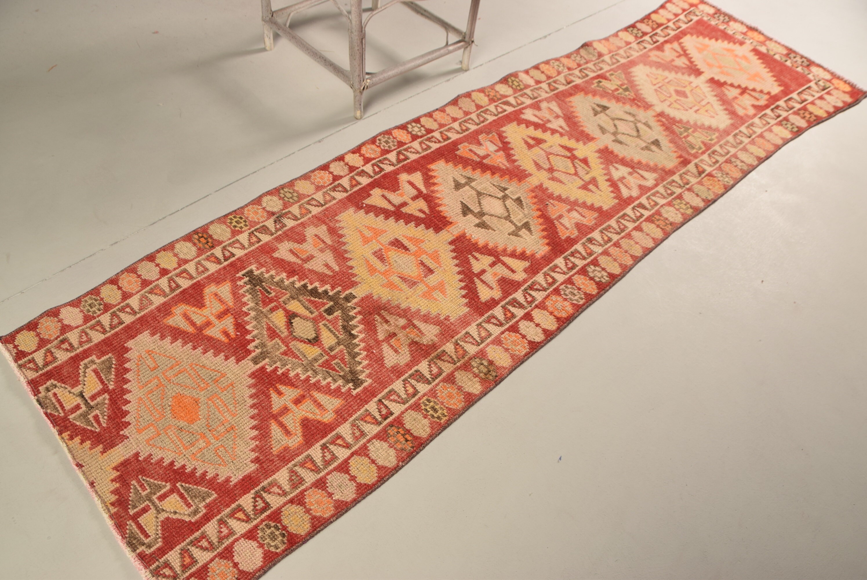 Rugs for Corridor, Designer Rug, Red  2.6x9.5 ft Runner Rugs, Antique Rug, Vintage Rug, Kitchen Rug, Turkish Rug, Bedroom Rugs