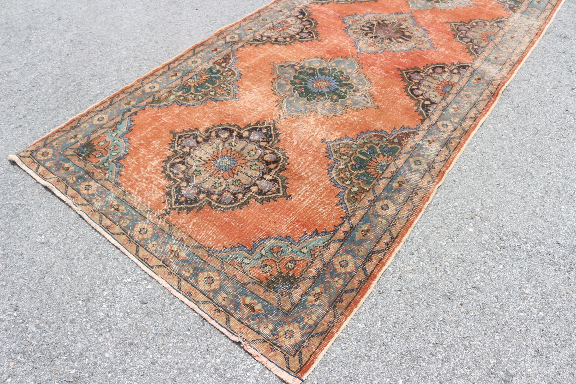 Dining Room Rug, Vintage Rugs, Salon Rugs, 4.9x12.1 ft Large Rug, Turkish Rugs, Orange Floor Rugs, Oriental Rugs, Kitchen Rugs, Pale Rug